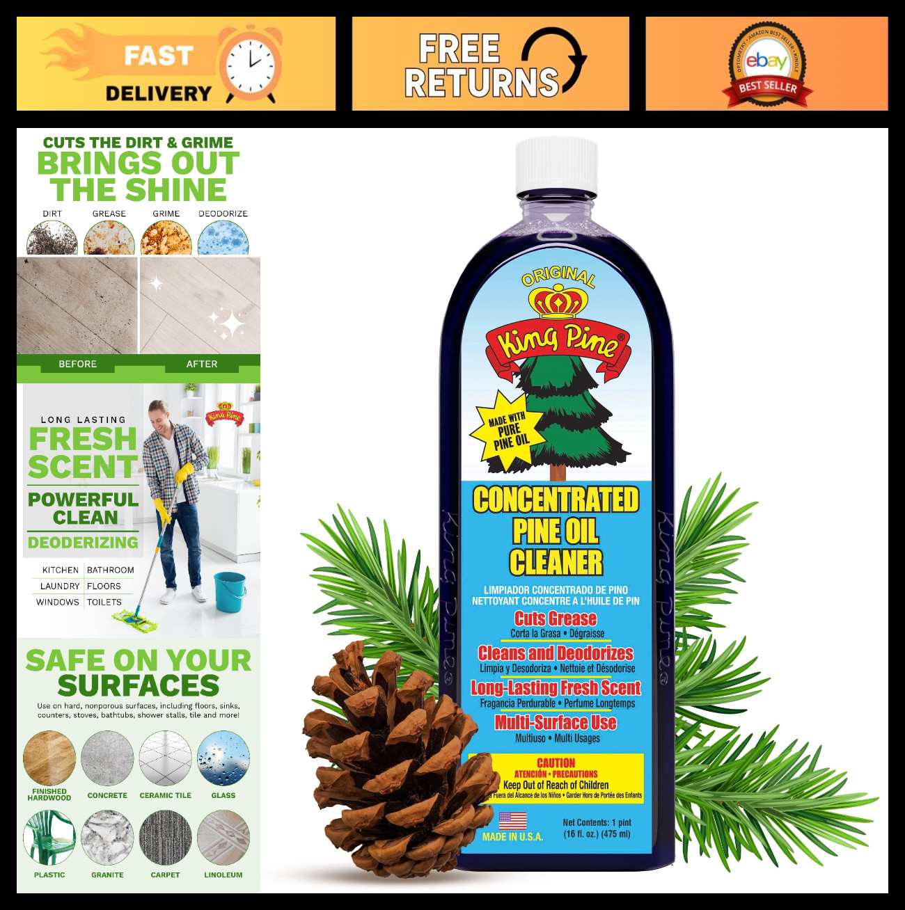 Concentrated Pine Oil Multi-Surface Cleaner, Industrial Strength, 128 Fl Oz