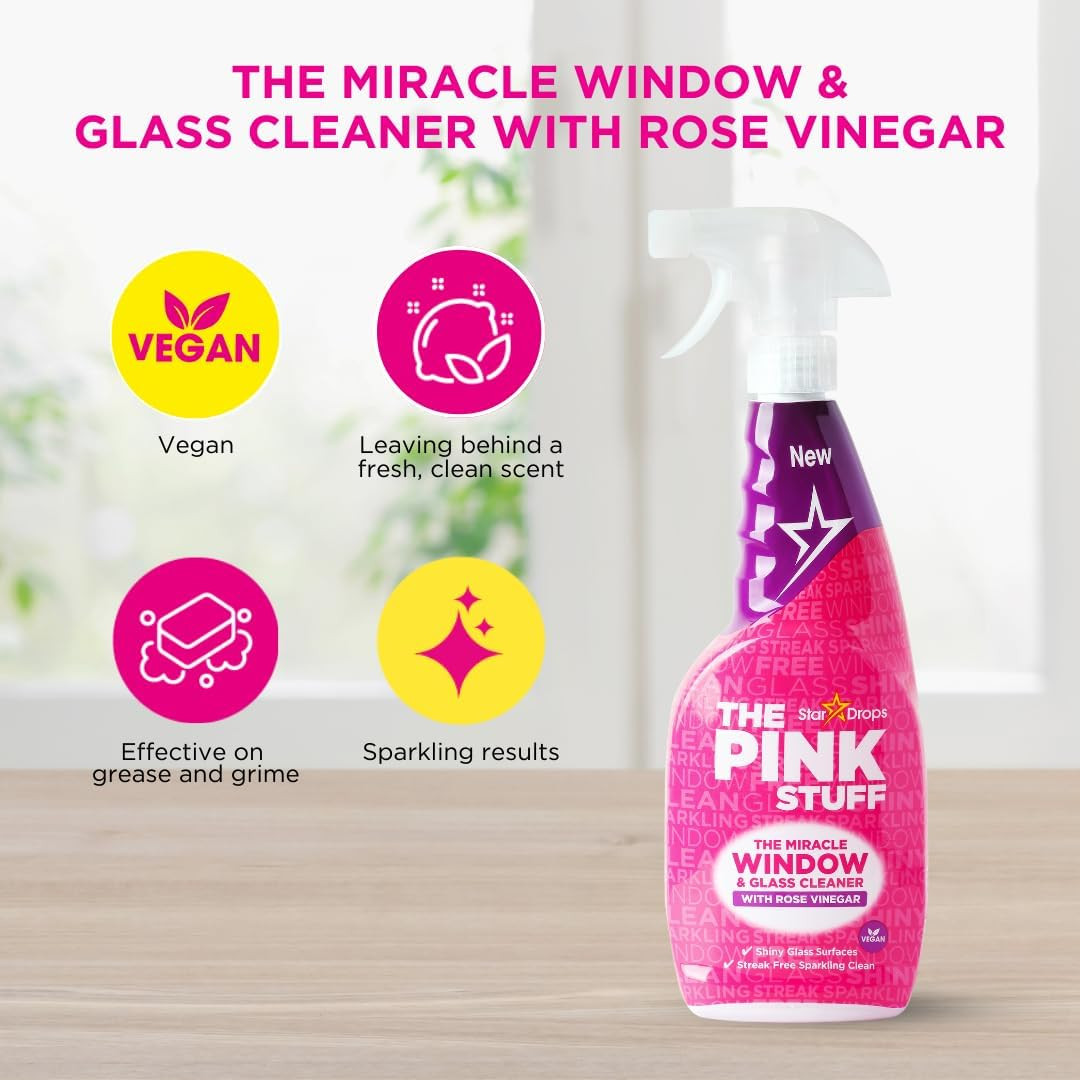 The Pink Stuff Stardrops Miracle Window and Glass Cleaner with Rose Vinegar Spra