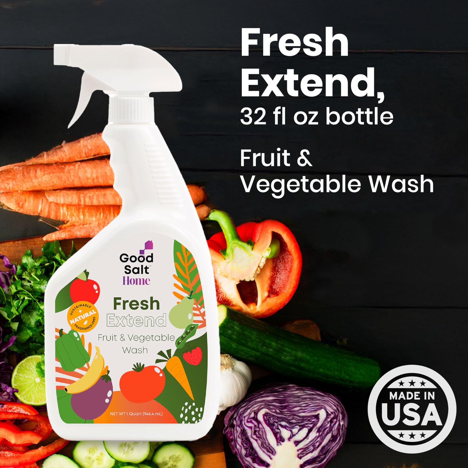 Good Salt Home Fresh Extend Fruit and Vegetable Wash, Natural Produce Cleaner…
