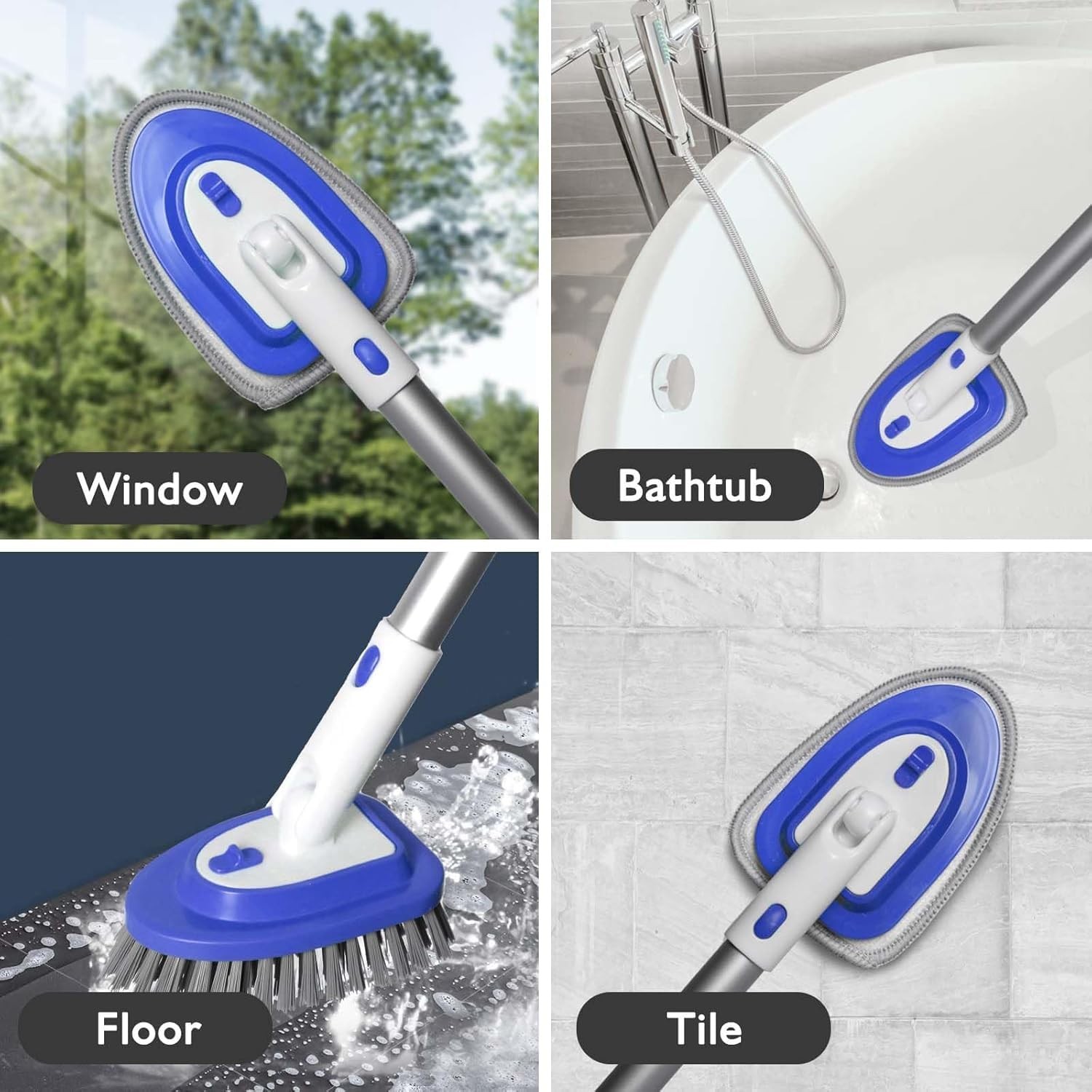 3-in-1 Floor Scrubber and Bathtub Cleaner with 52-Inch Adjustable Long Handle…