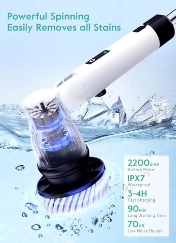 GiveBest Electric Spin Scrubber, Cordless Shower Scrubber, 7 Replacement Head