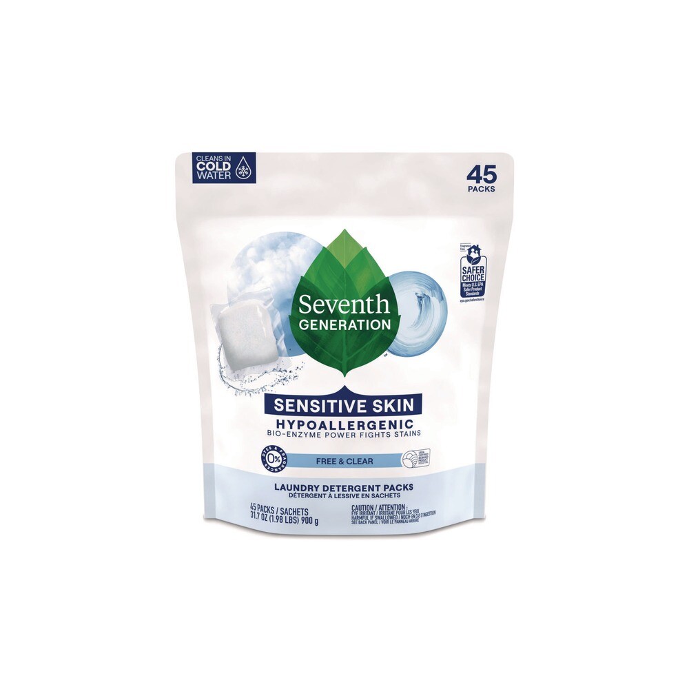 SEV 22977 Powder Natural Laundry Detergent Packs – Unscented (45/PK) New