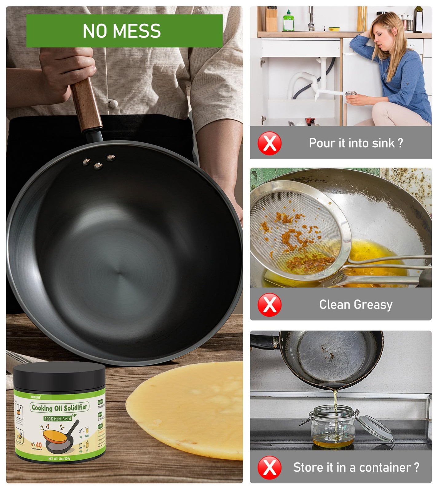 Cooking Oil Solidifier, Solidifies Up to 40 Cups from Mess, 100% Plant-Based …