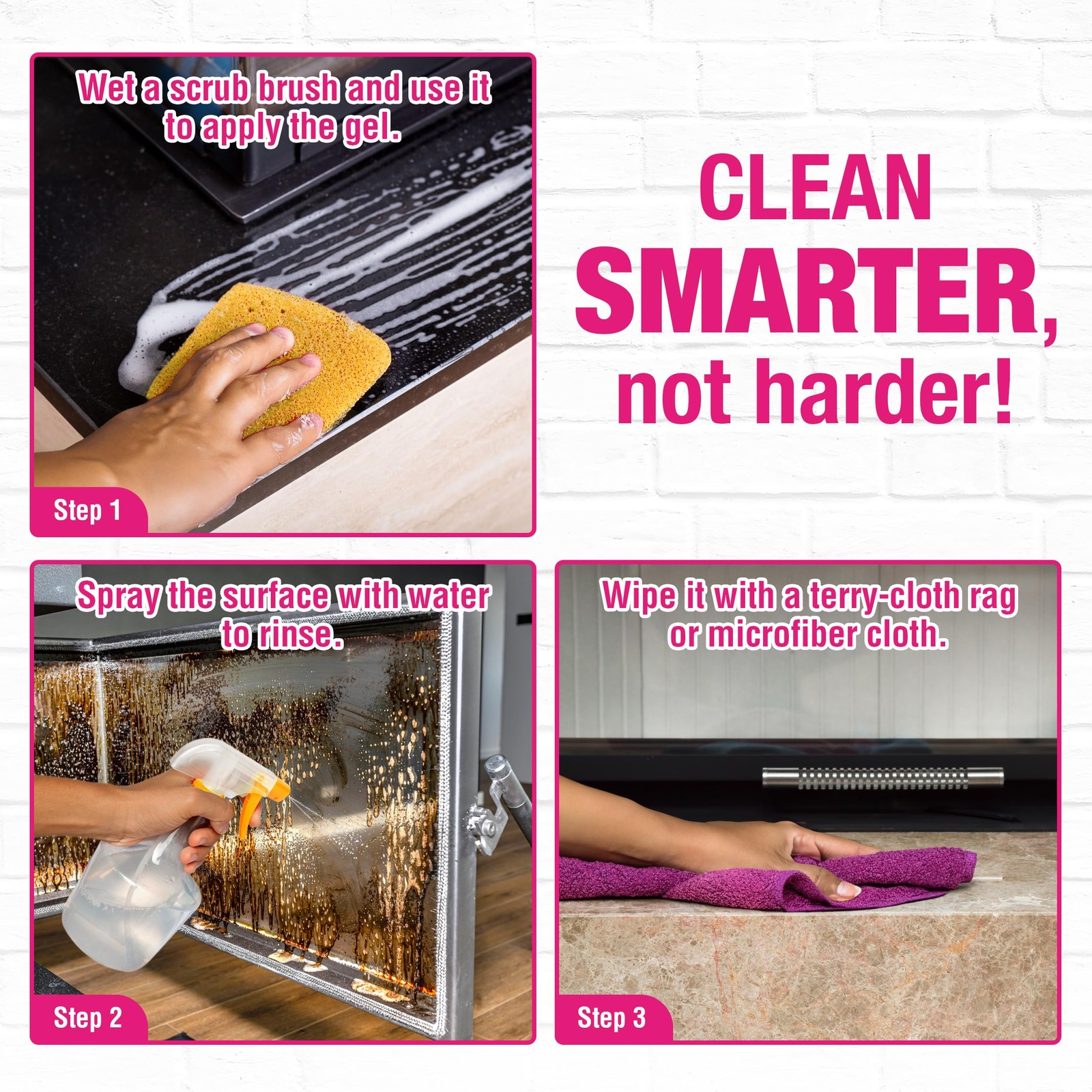 Quick N Brite Fireplace Cleaner with Scrub Brush for Brick, Stone, Rock, Tile…