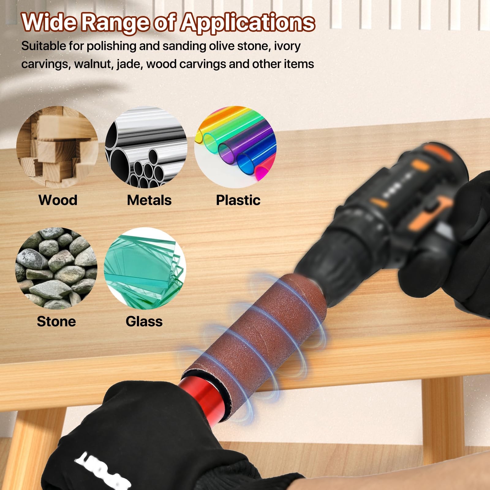 1 Set Hand Held Rubber Sanding Drum Drill 41/2×11/2 41/2×1 Inch Adapter