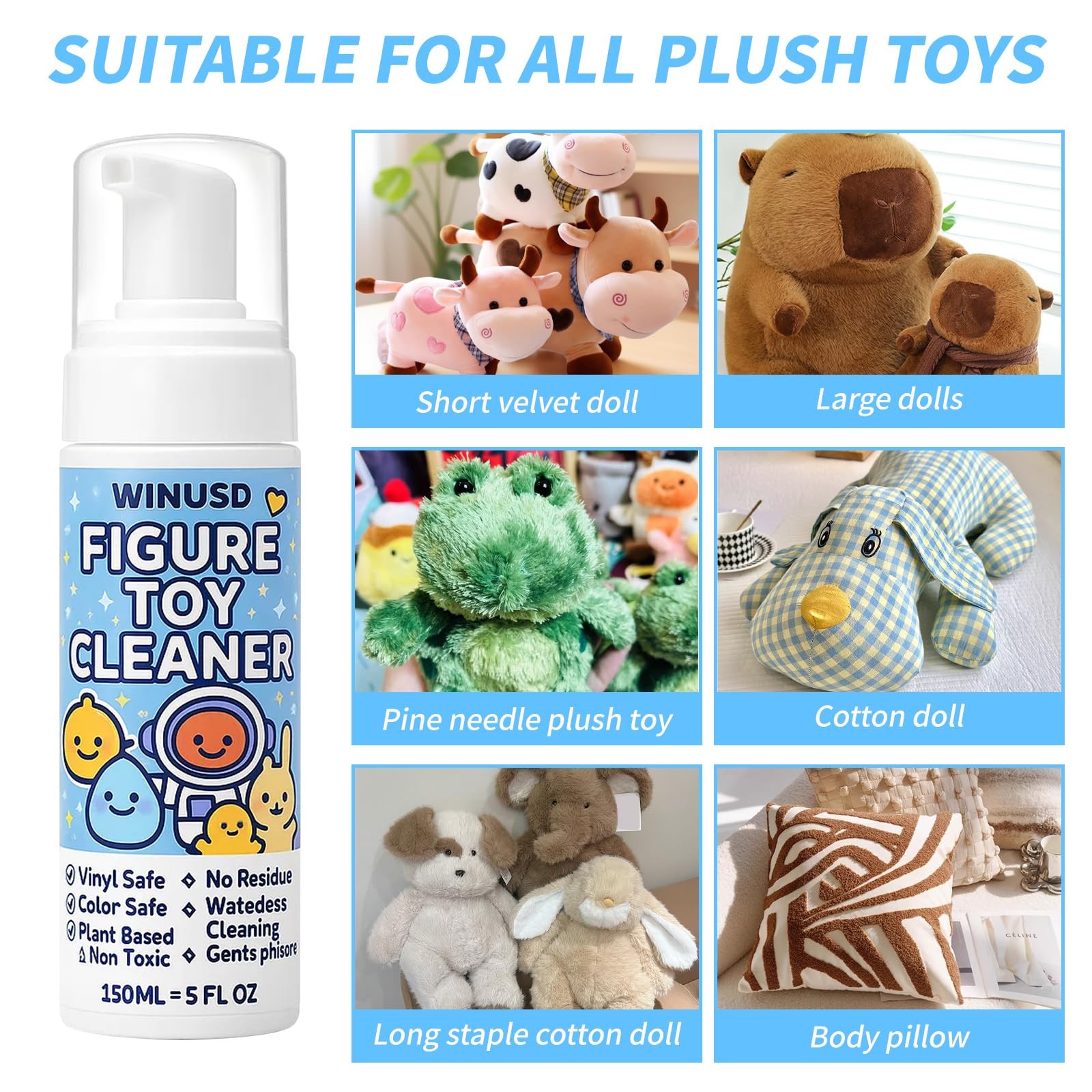 Figure & Plush Toy Cleaner 5oz Foam Spray for Stuffed Animals & Soft Dolls w…
