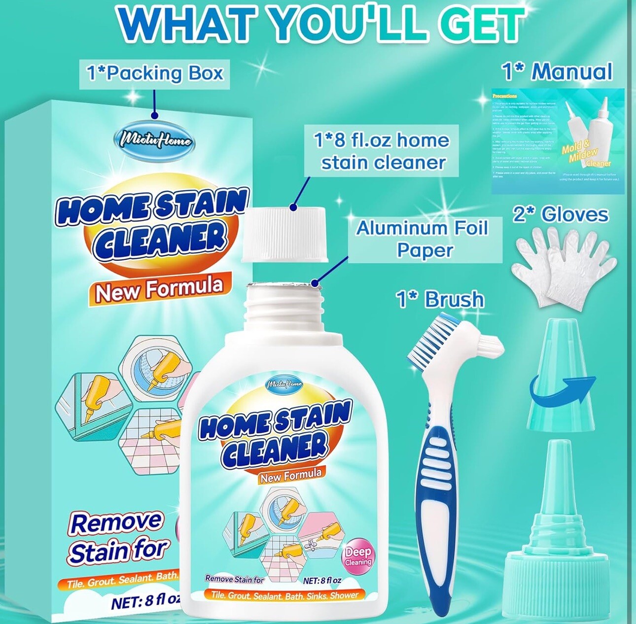 Home Remover Gel, 8 Fl Oz Household Washing Machine Cleaner Grout Cleaner