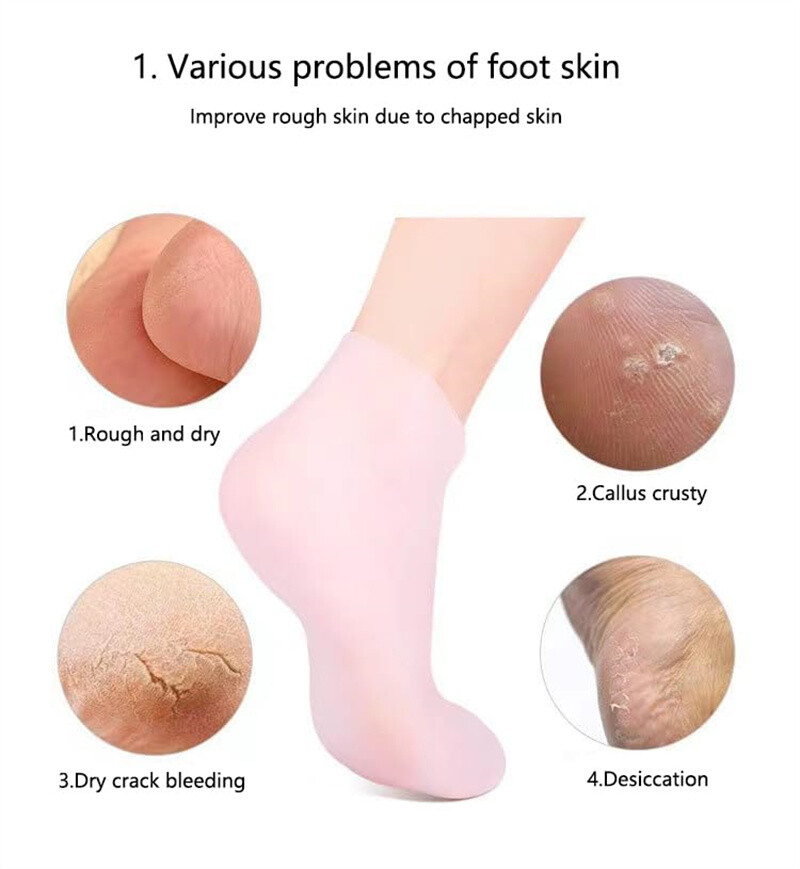 2 Pair Full Length Silicone Gel Moisturizing Socks Foot Care Protector Free Ship