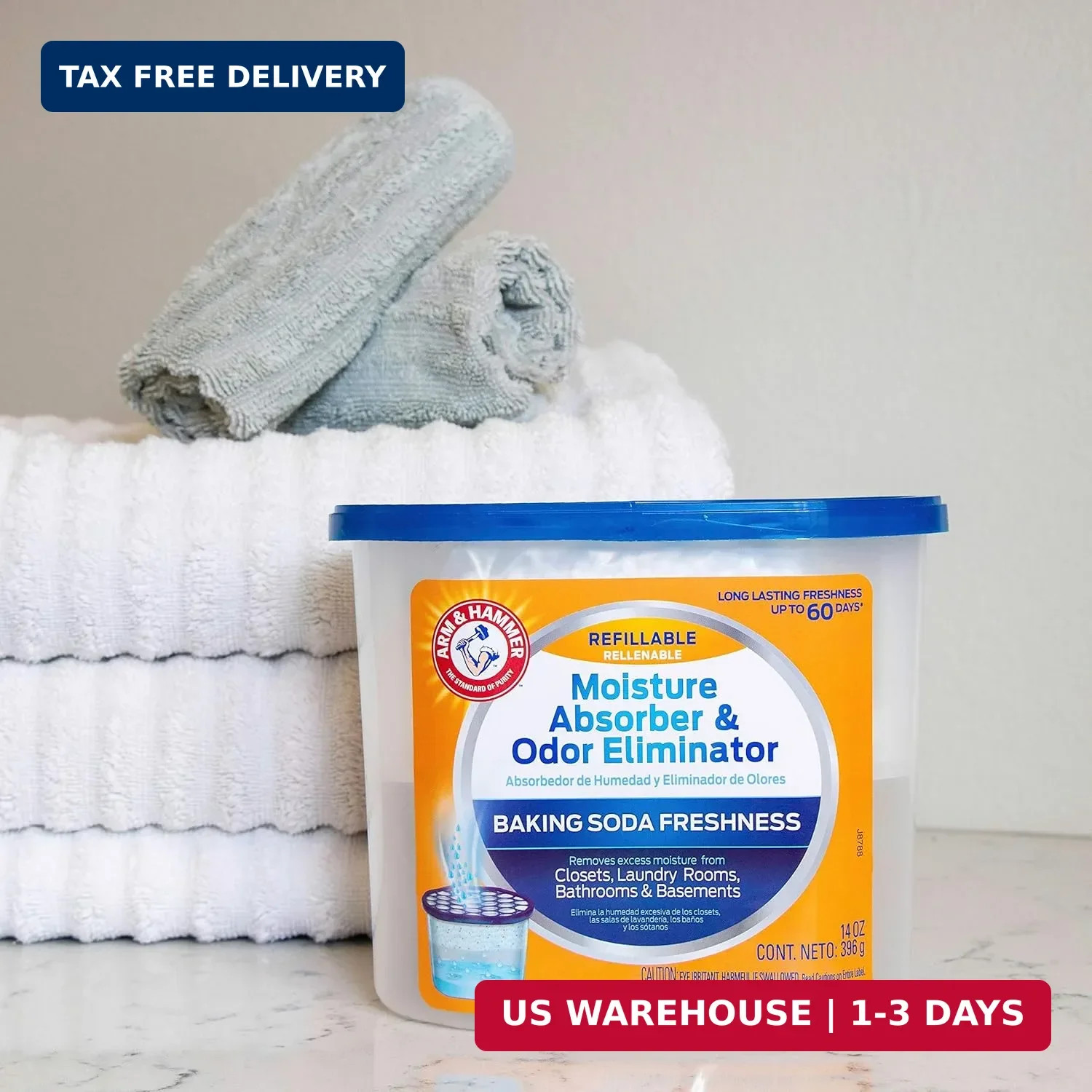Arm & Hammer Fragrance Free Refillable Moisture Absorber and Odor Eliminator 14