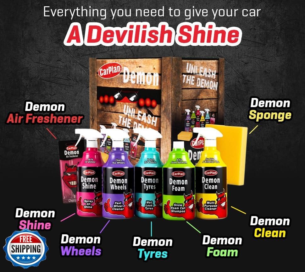 CarPlan Demon Car Wash Kit – 7 Piece Set Includes Car Wash Soap, Wheel Cleane