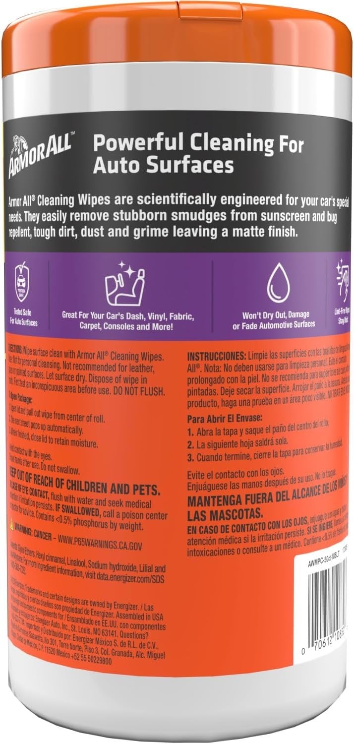 50 Count Natural Car Cleaning Wipes – Safe for Interior & Exterior Surfaces
