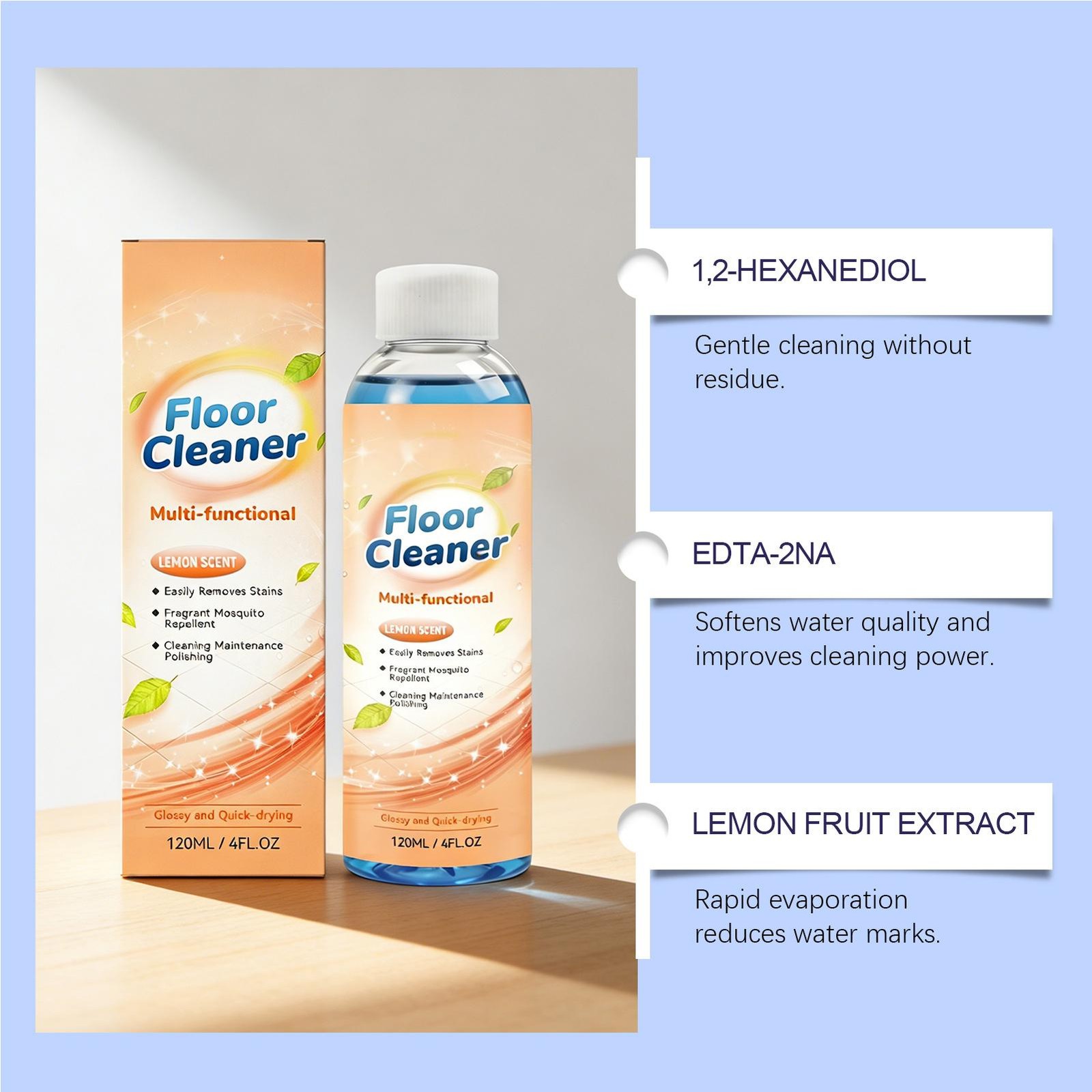 Floor Cleaner for Mopping 120ML Lemon Scent Degreaser Quick-Dry Gnat