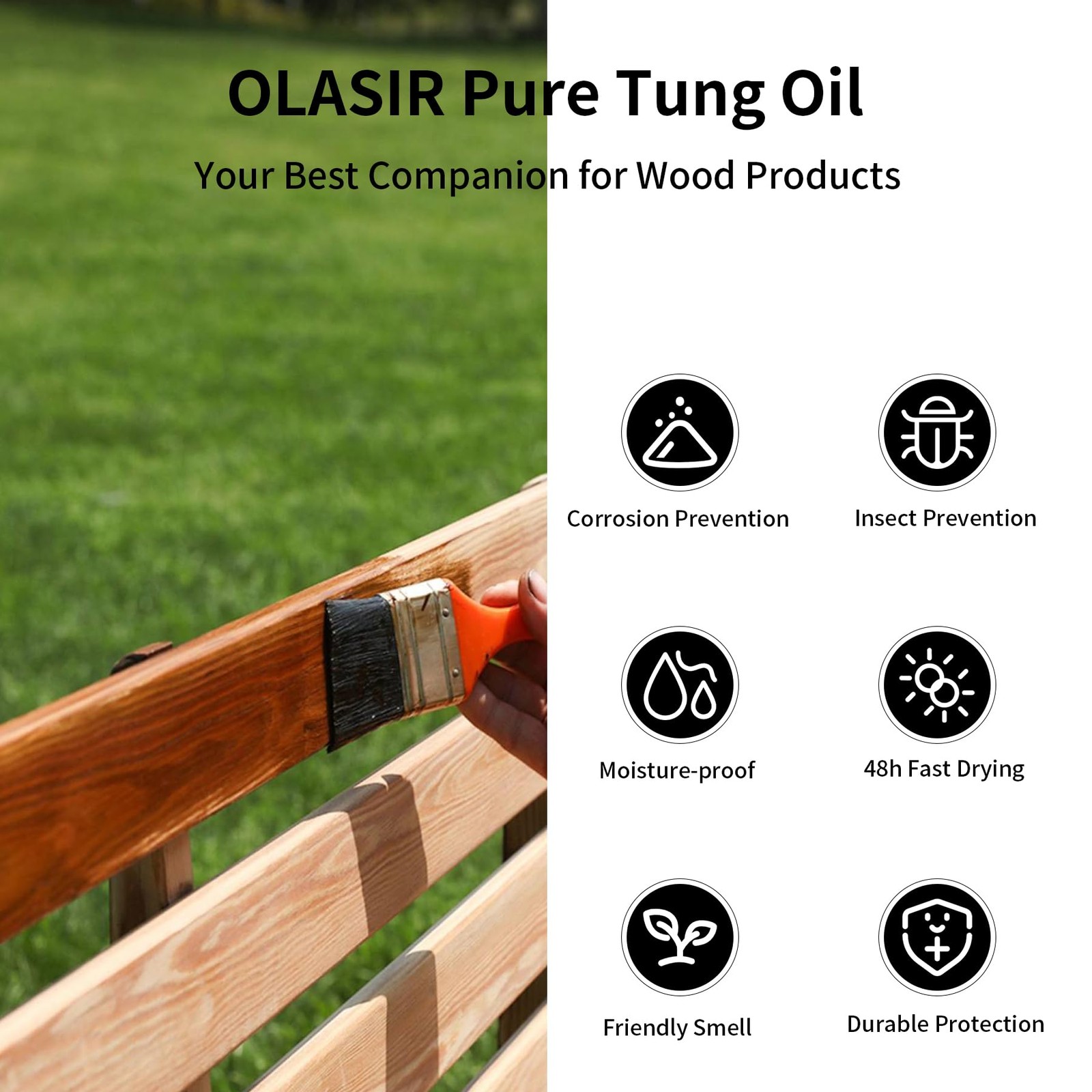 OLASIR 8 oz 100% Natural Pure Tung Oil for Wood Finishing Food Grade Safe, Wa…