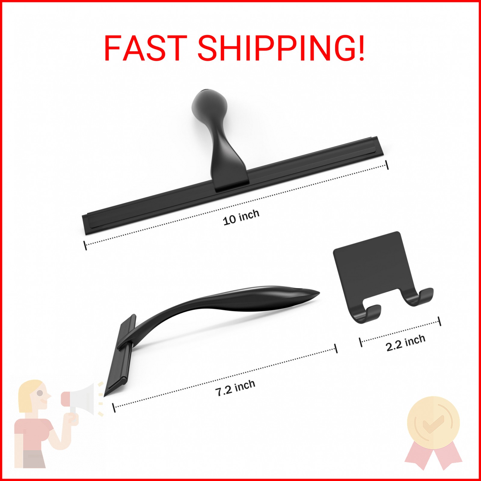 All-Purpose Stainless Steel Shower Squeegee for Shower Glass Door with Adhesive
