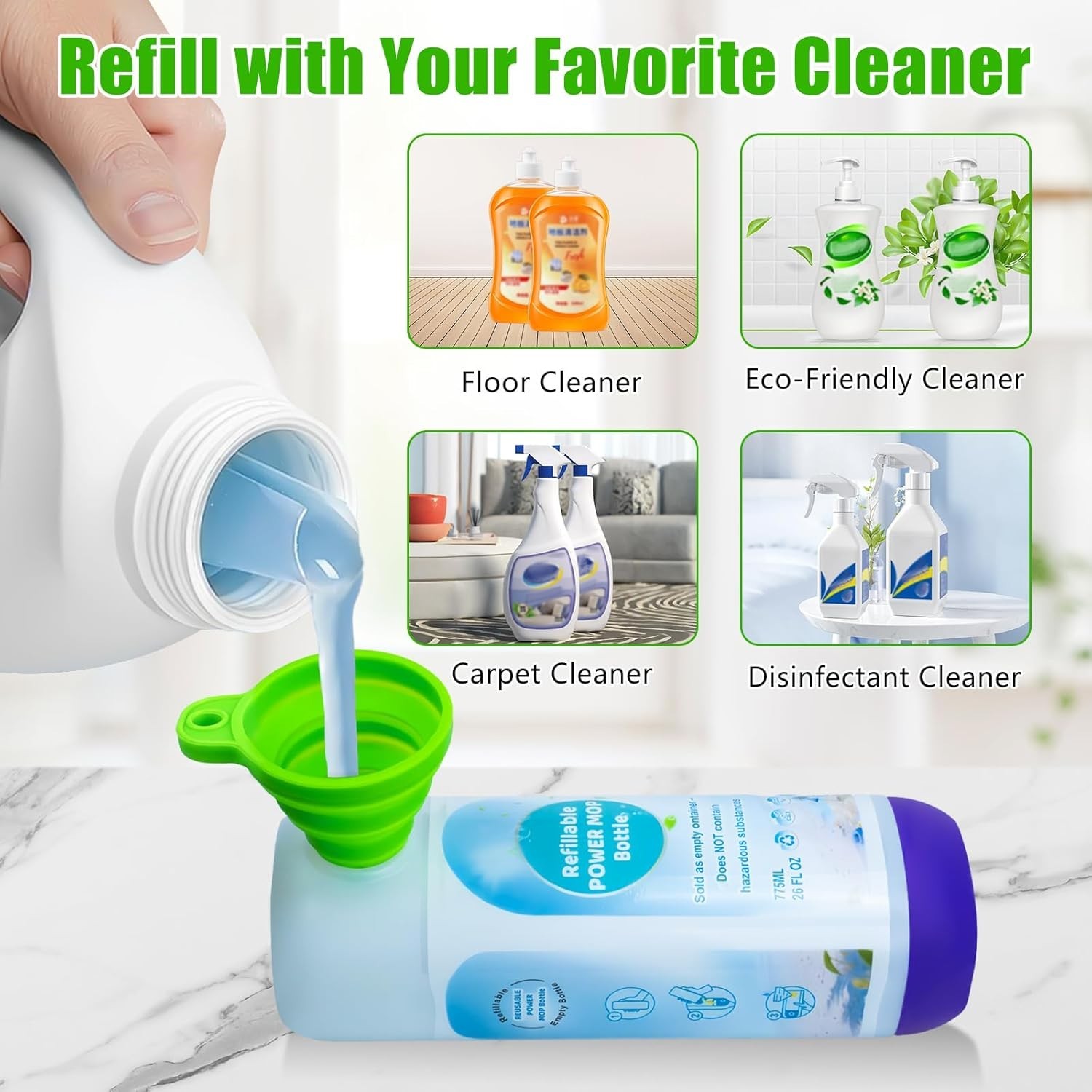PowerMop Refillable Bottle for Swiffer PowerMop Mop,24 FL.OZ Leak-Proof Reusable