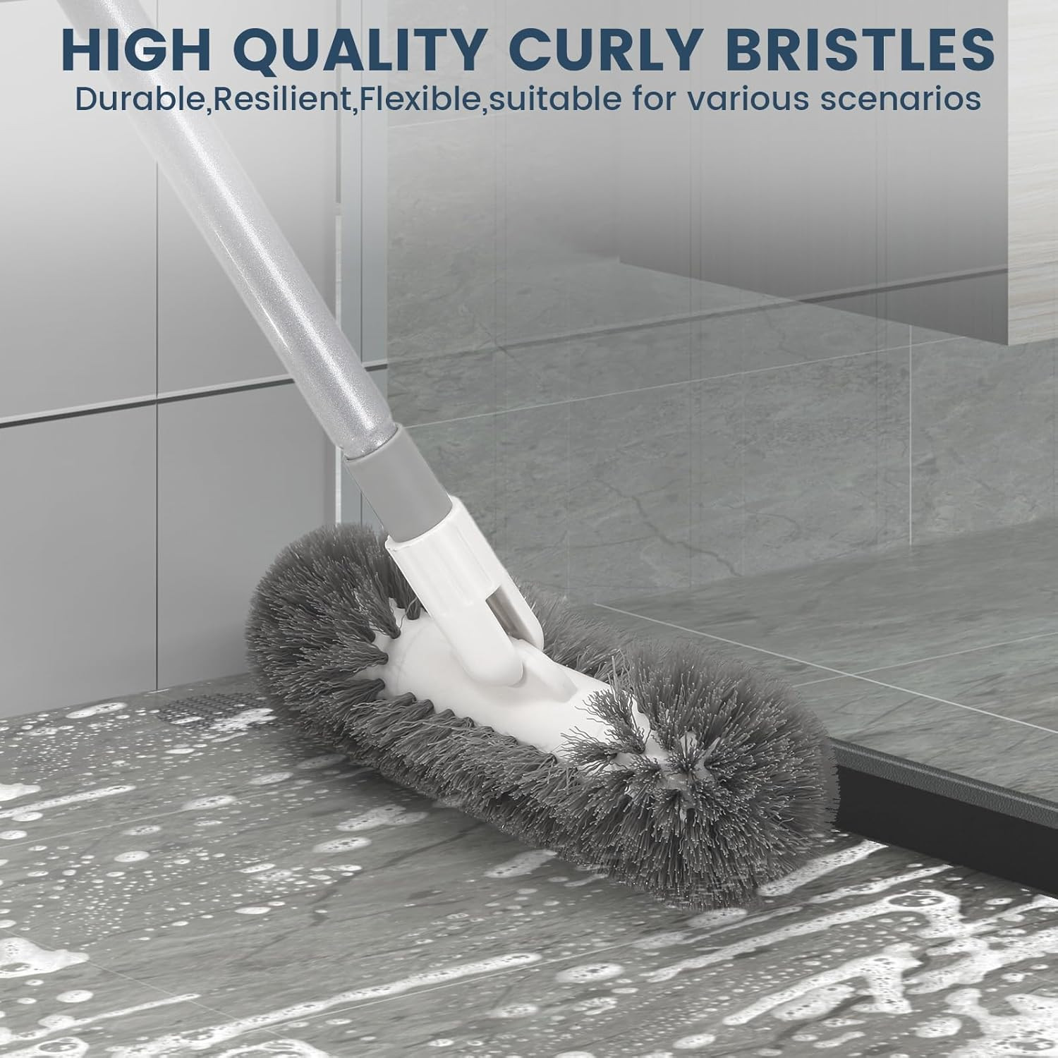 Deck Brush with 51″ Long Handle 360° Cylindrical Scrub Cleaner Tool for Cleaning