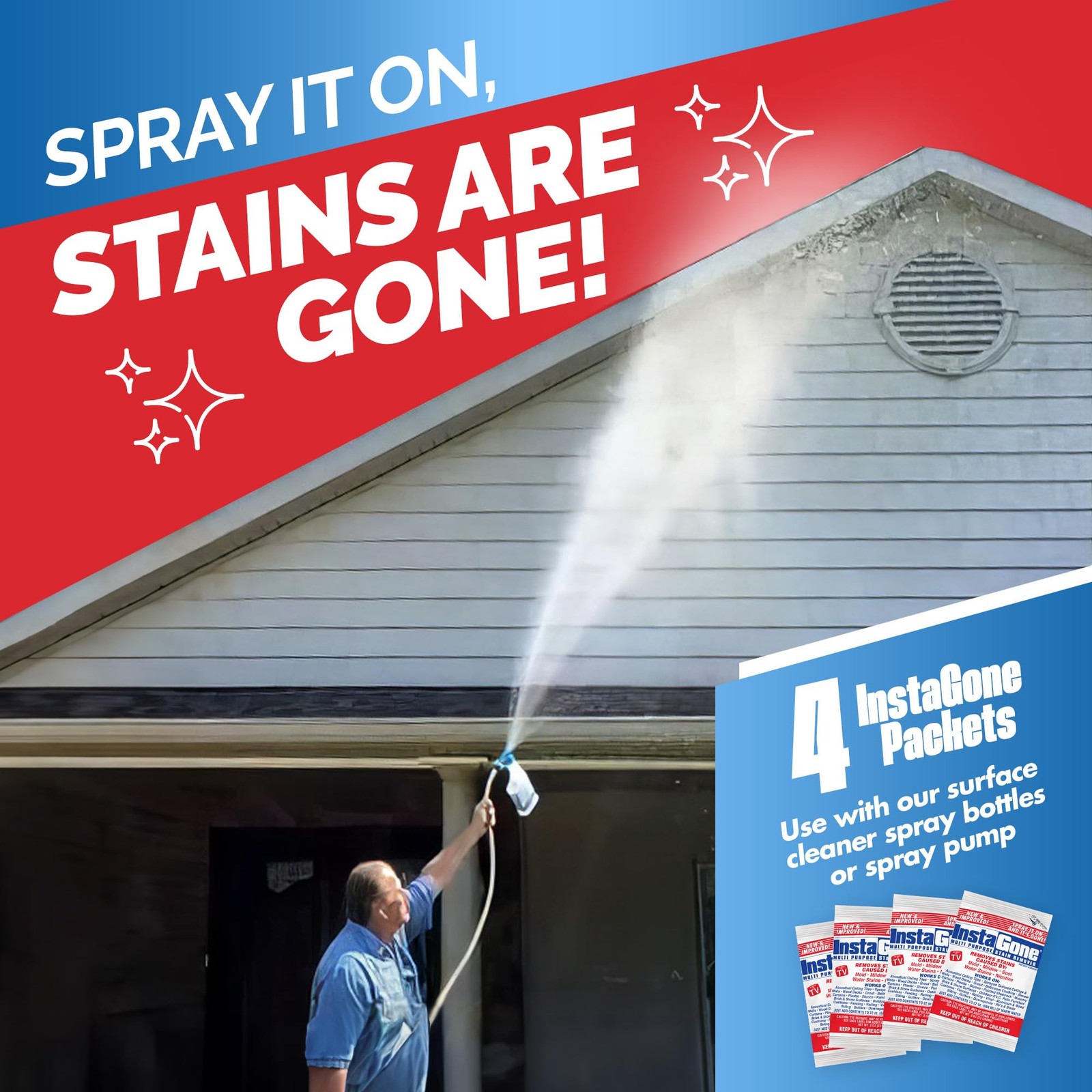 Stain Remover Refill 4 Pack for Indoor/Outdoor Surfaces, Walls, and Patios