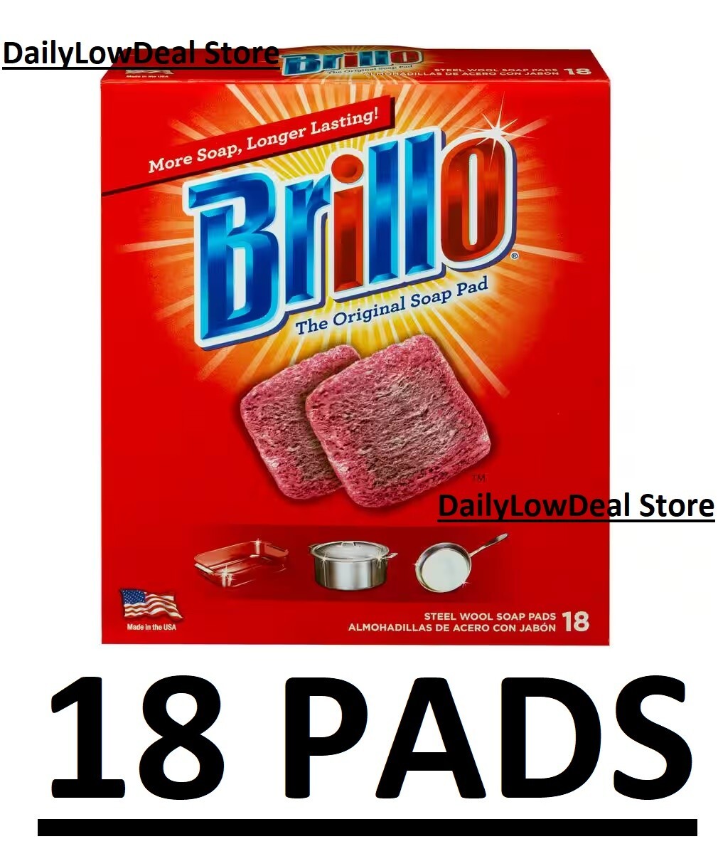 18 PADS – Brillo Steel Wool Scouring Soap Pad Pots Pans Grills Dishes Kitchen