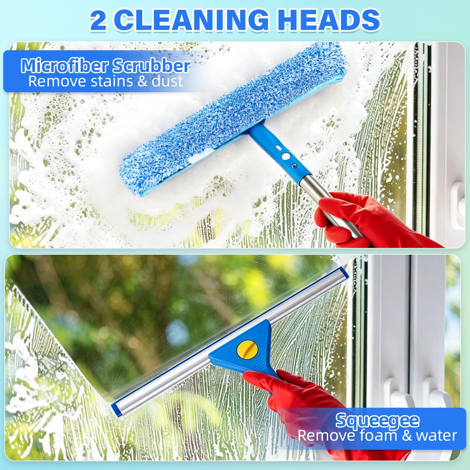 Window Cleaning Kit with 3 Gal Bucket – 14” Window Squeegee&15” Scrubber&76…