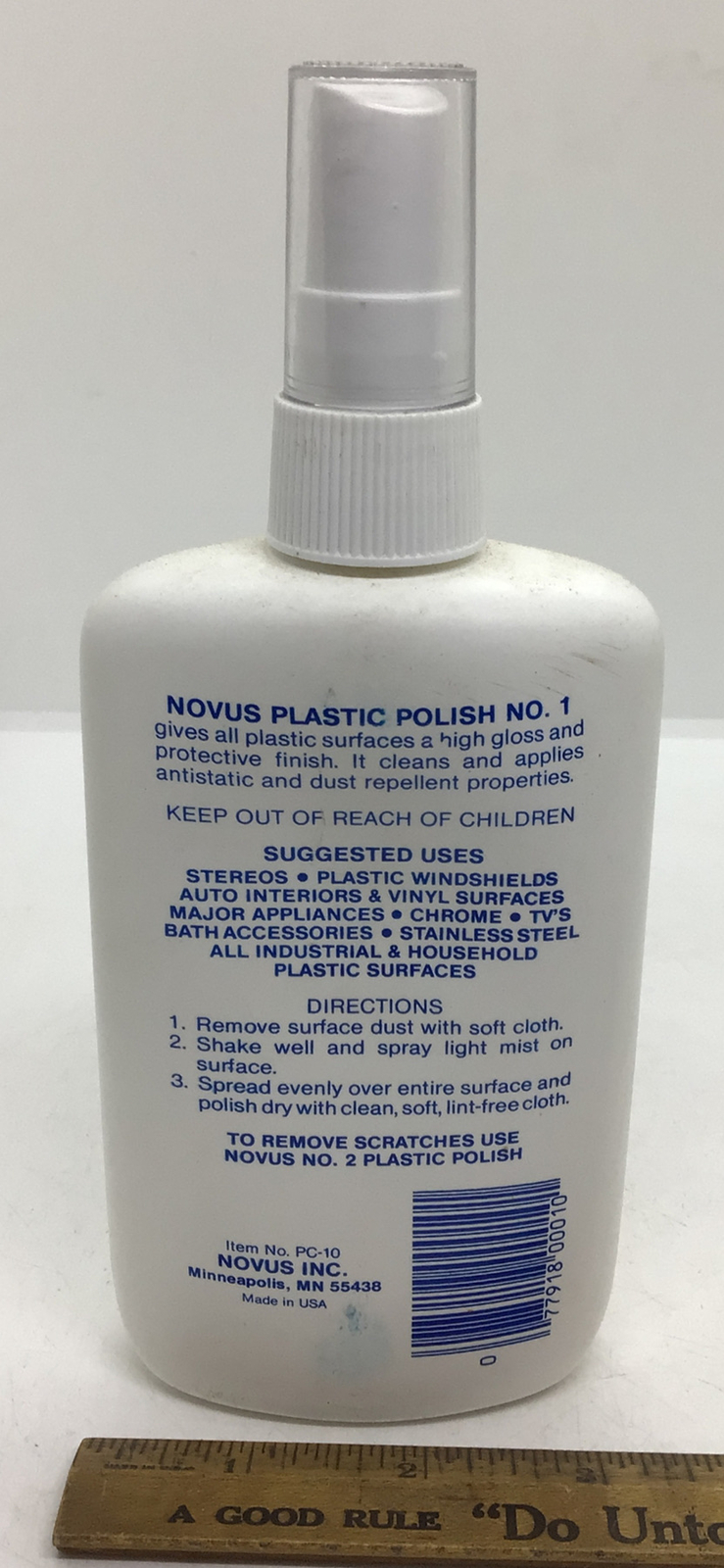 NOVUS POLISH 1 PLASTIC CLEANER SHINE 8OZ BOTTLE 3/4 Full