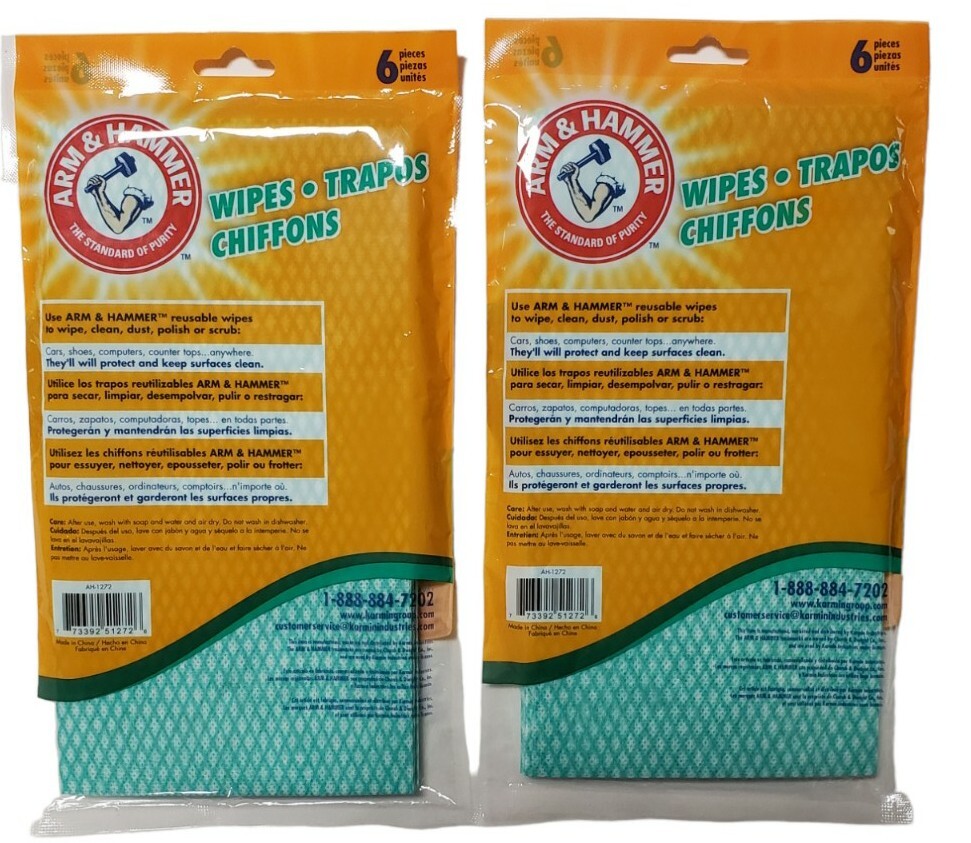 Arm & Hammer Reusable Wipes 6 Pc Per Pack 2-Packs Total Of 12 Wipes New Sealed
