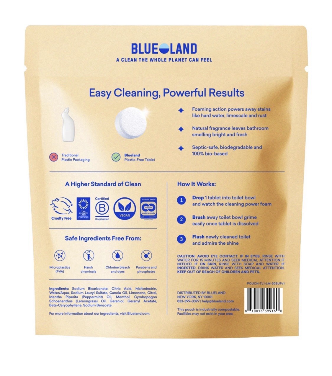 NEW Blueland 3 In 1 Toilet Bowl Cleaner Tablets, Lemon Mint, 30-count