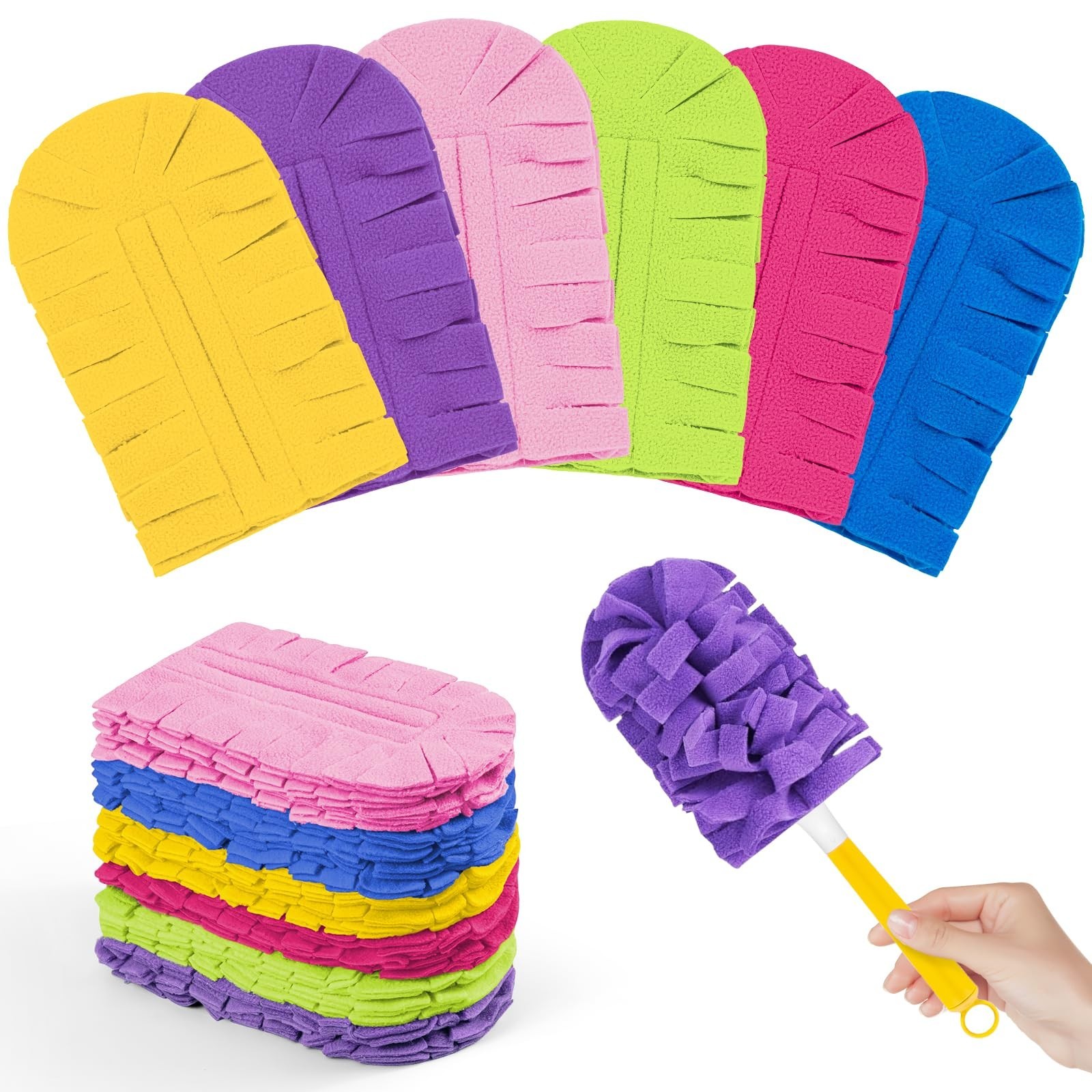 12 PCS Washable Fleece Duster Refills, Heavy Duty 360° Cleaning Pads + Handle