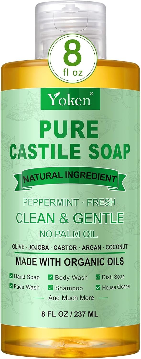 Peppermint Castile Soap Liquid 8 OZ, Made with Certified Organic Oils, Gentle