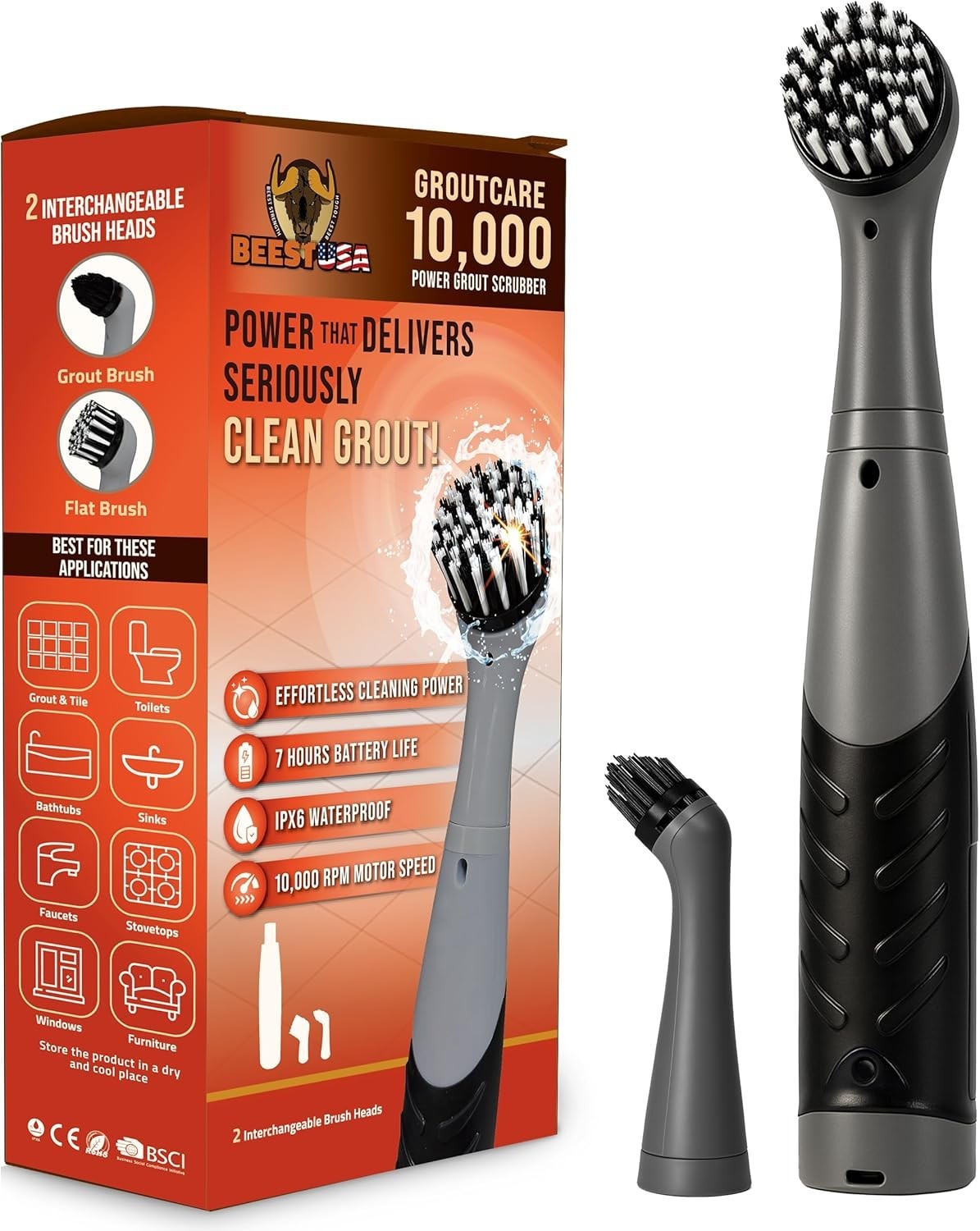 Cordless Electric Spin Scrubber Bathroom Shower Tile Grout Cleaning Brush IPX6