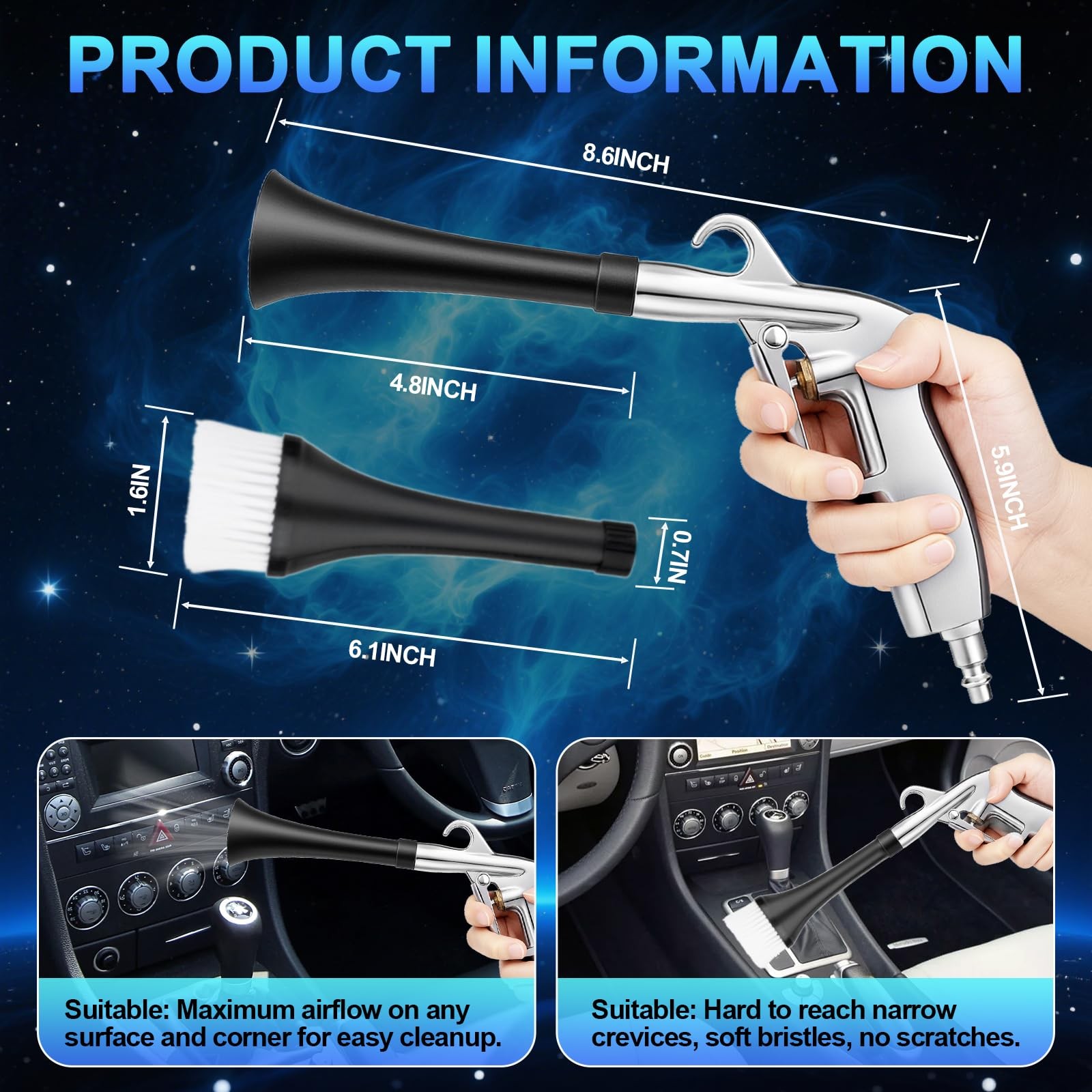 2 Nozzles Air Cleaning , Dry Cleaning Quickly Blasts Dust, Dirt and Grime fro…