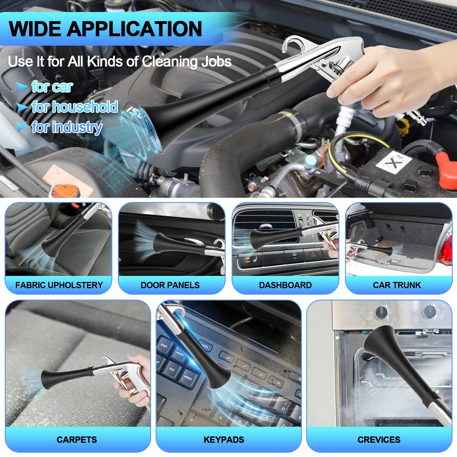 2 Nozzles Air Cleaning , Dry Cleaning Quickly Blasts Dust, Dirt and Grime fro…