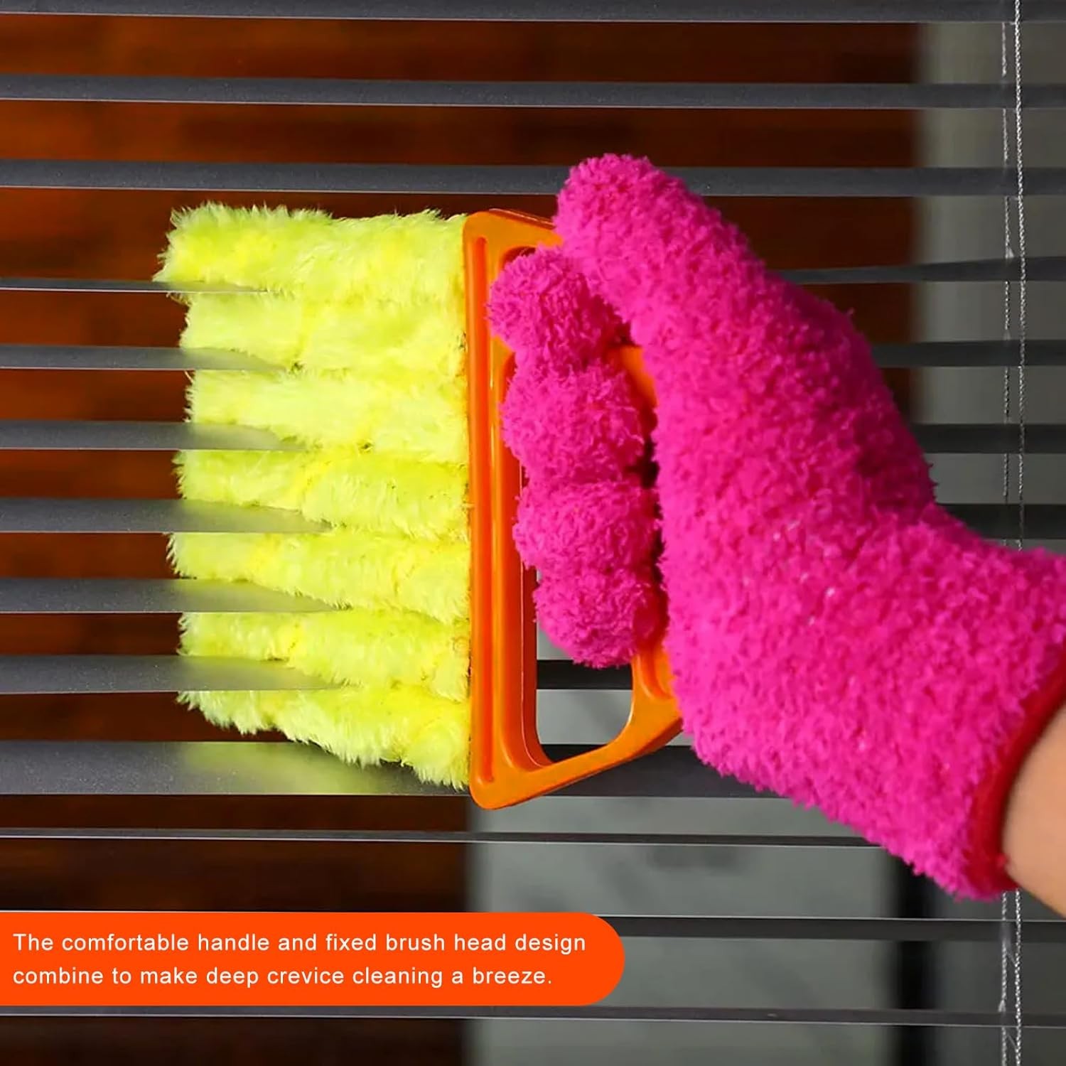 2 PCS Blind Cleaner Duster Tool, 7 Finger Handheld Duster Window (Orange+Yellow)