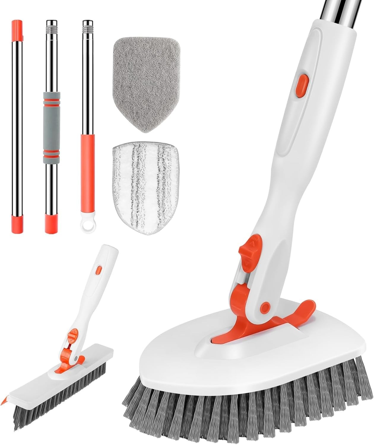 Effortless 52-Inch Floor Scrubber with V-Shaped Grout Brush & Detachable Heads