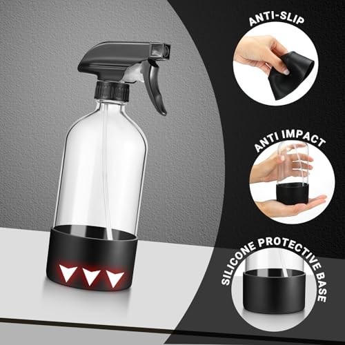 3 Pack 16oz Empty Glass Spray Bottles with Silicone Sleeve – Refillable Boston R