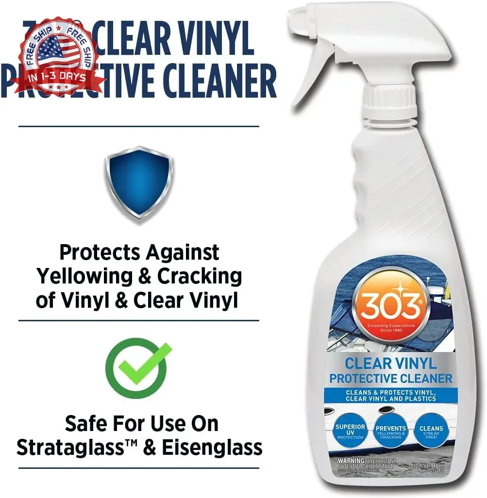 303 Products Marine Clear Vinyl Protective Cleaner, Clear Vinyl Window Cleaner &