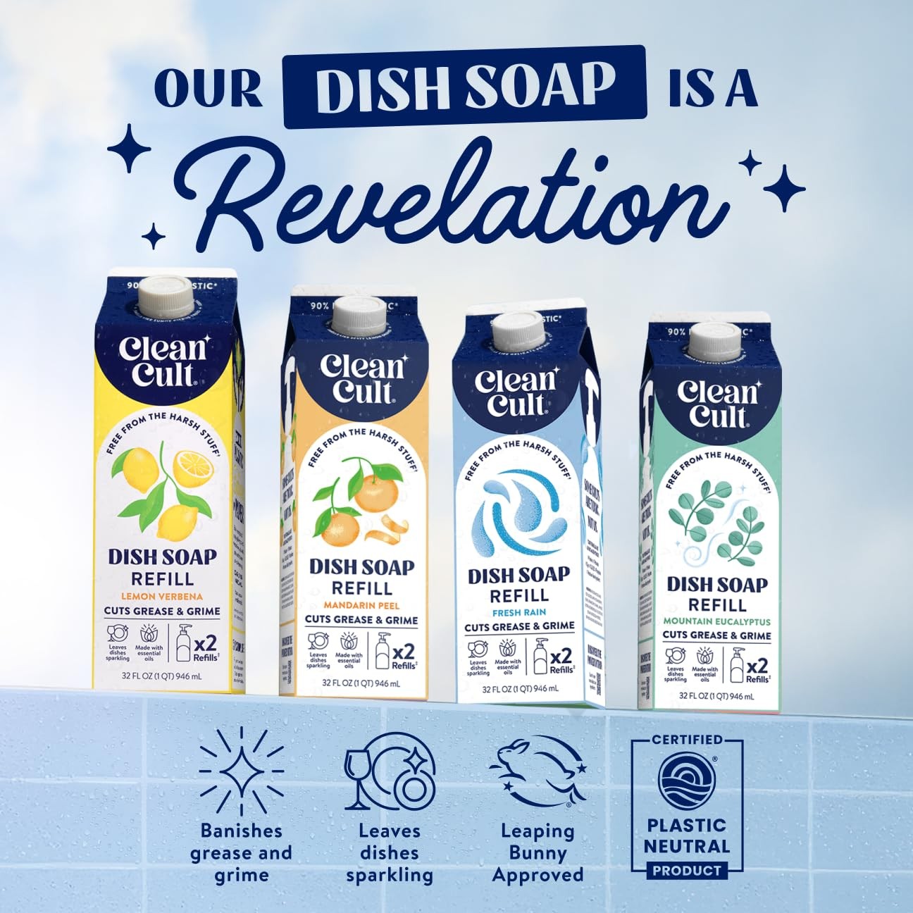 Cleancult Dish Soap Liquid Refills Plant Based Cleaning Power Cuts Grease &…