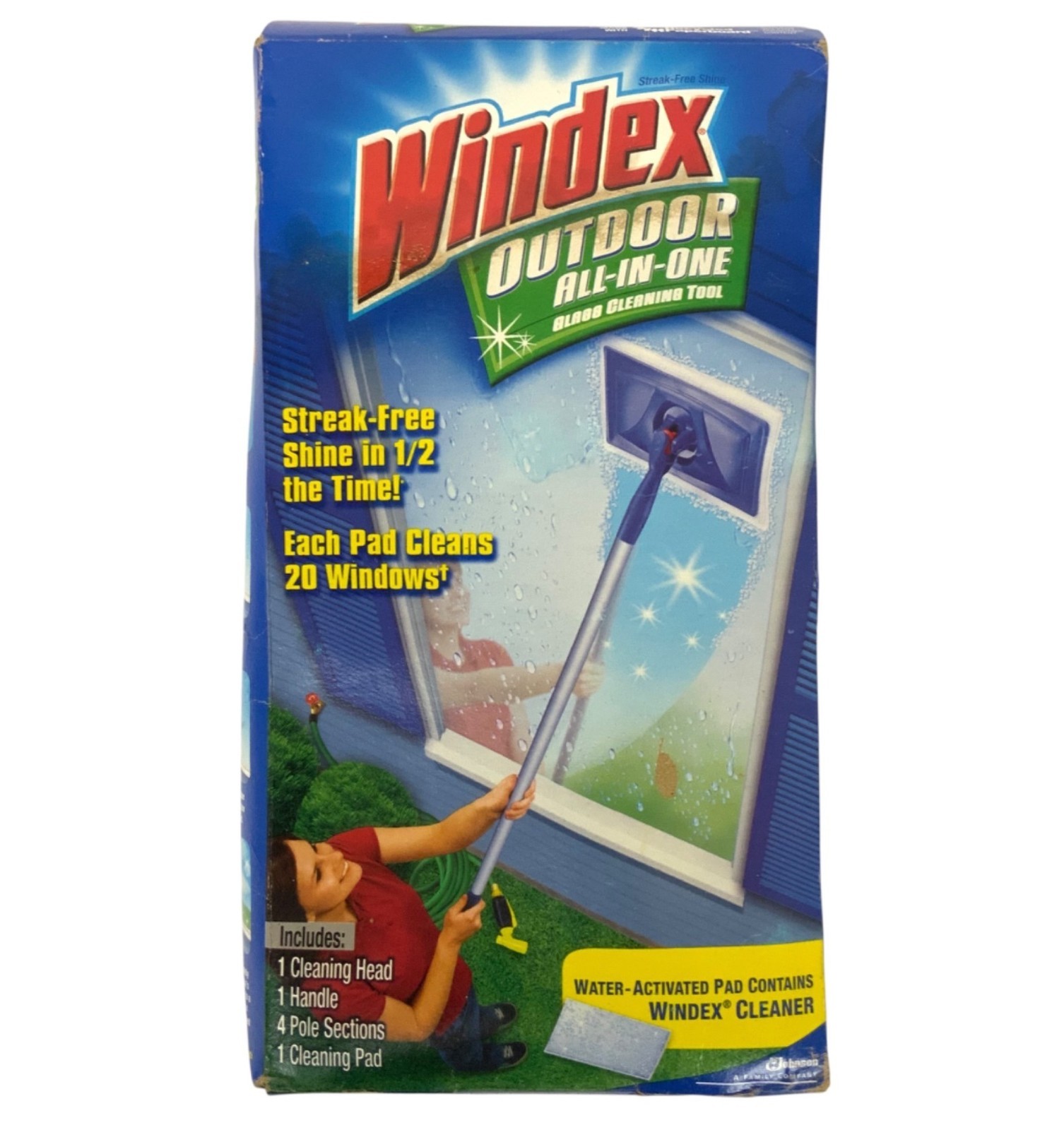 Windex Outdoor All-In-One Glass Cleaning Tool Kit With Handle Pads 2010 Open Box