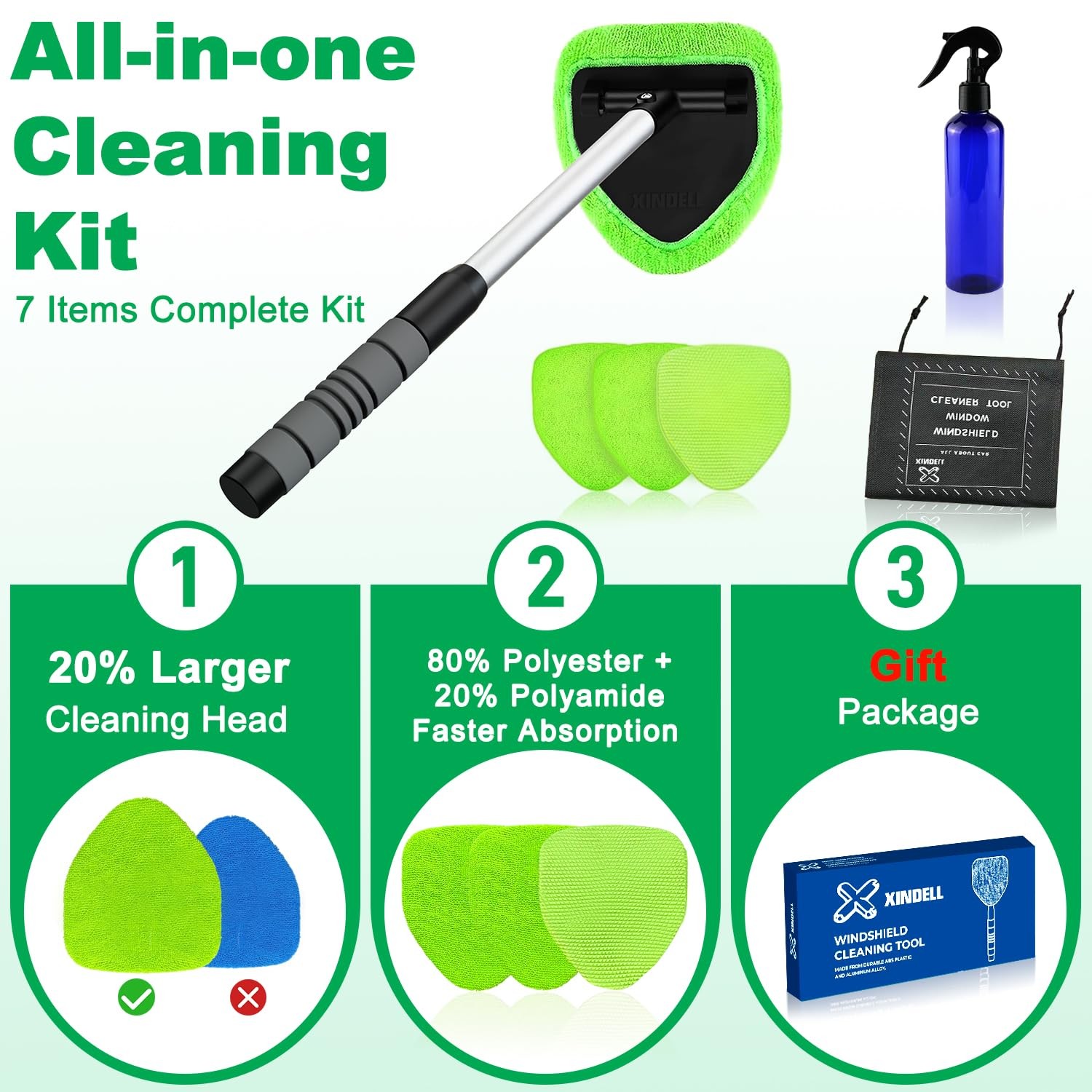 XINDELL Windshield Cleaner Tool – Car Interior Window Cleaning Kit with Exten…