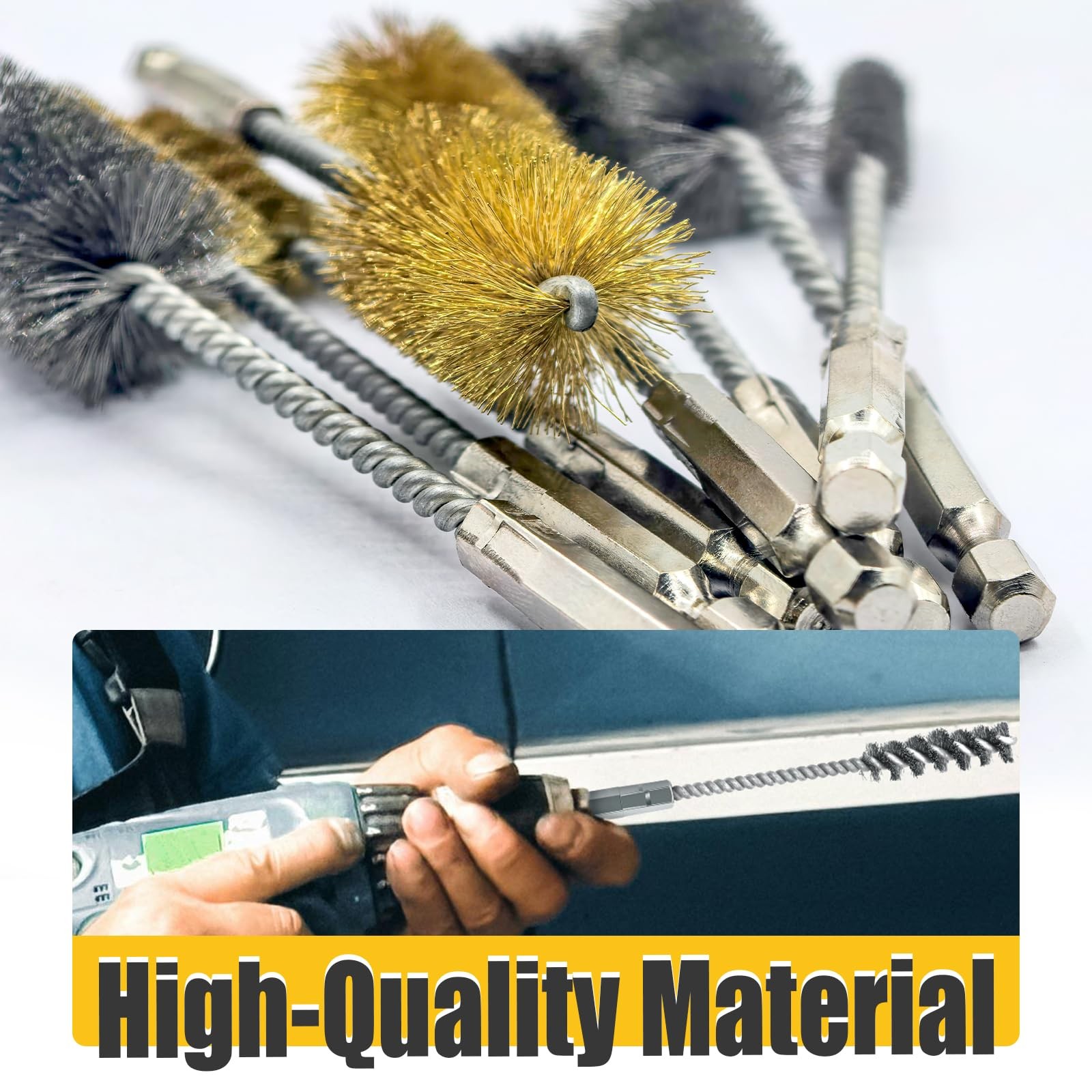 8 Pc Bore Brush Set Stainless Steel Brass 1/4 Hex Shank Drill Cleaning