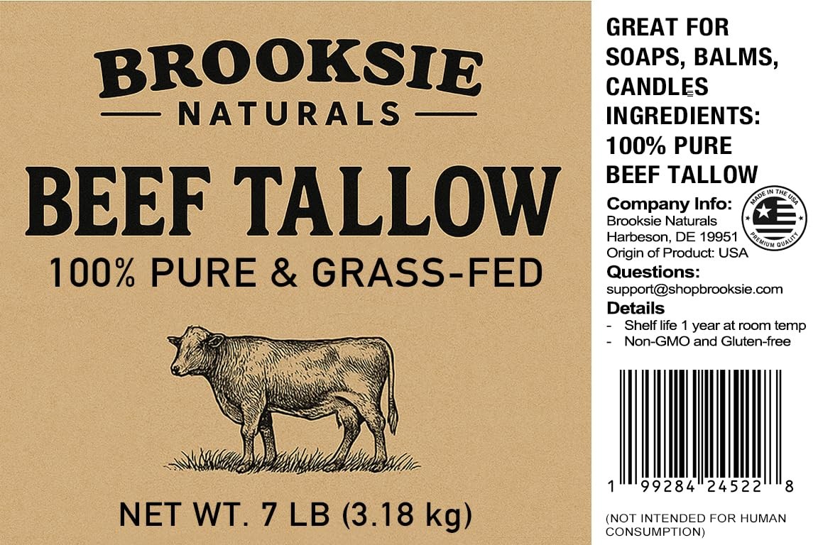 100% Pure & Grass Fed Beef Tallow 7 Lb. Rendered Bulk | No Additives | For Soa