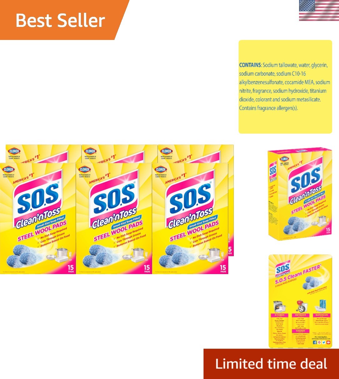 Powerful Clean ‘n Toss Biodegradable Steel Wool Soap Pads – 15 Single-Use Pads
