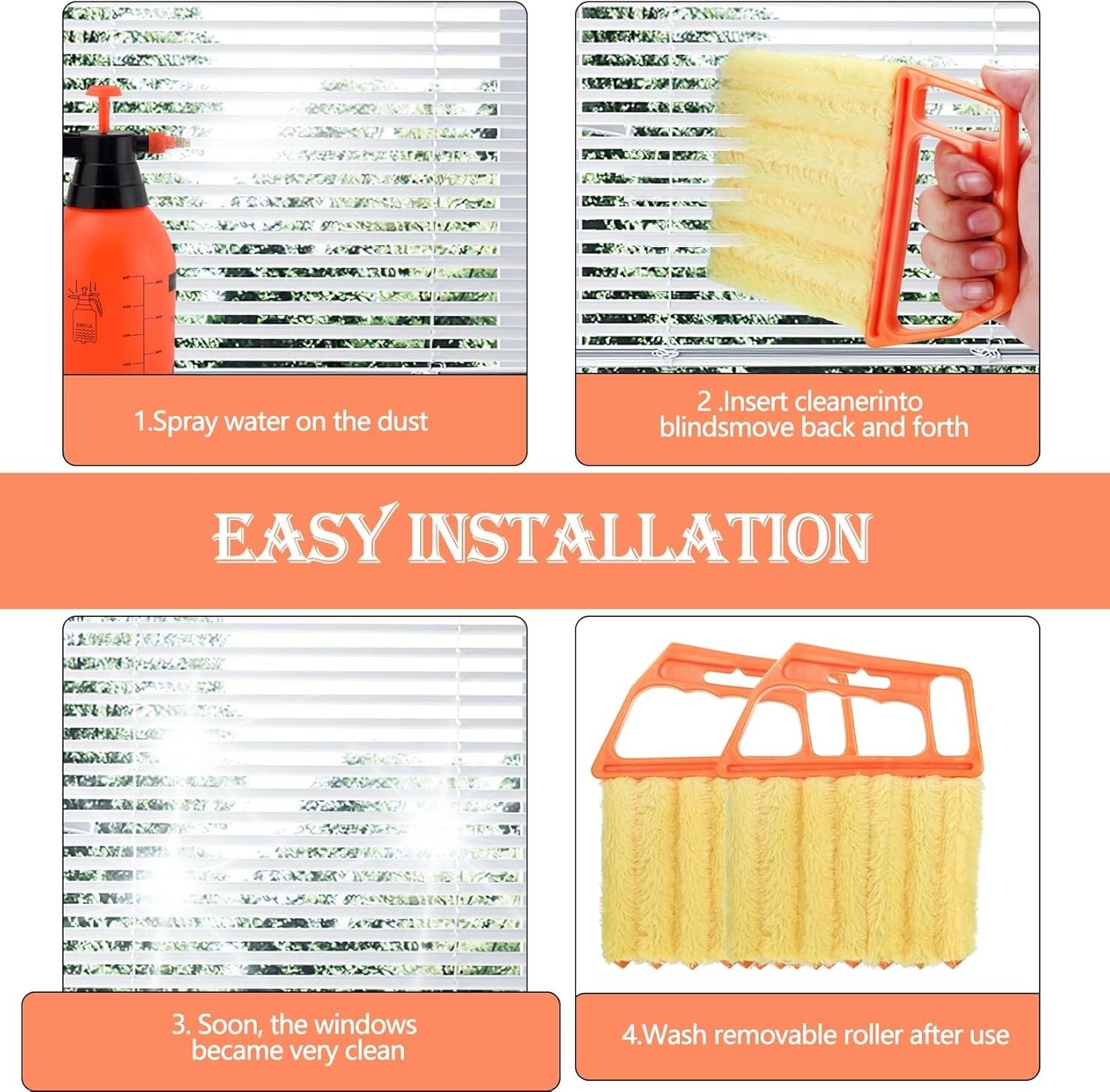 4-Piece Ergonomic Window Blind Cleaner Set – Microfiber Dusting Tool