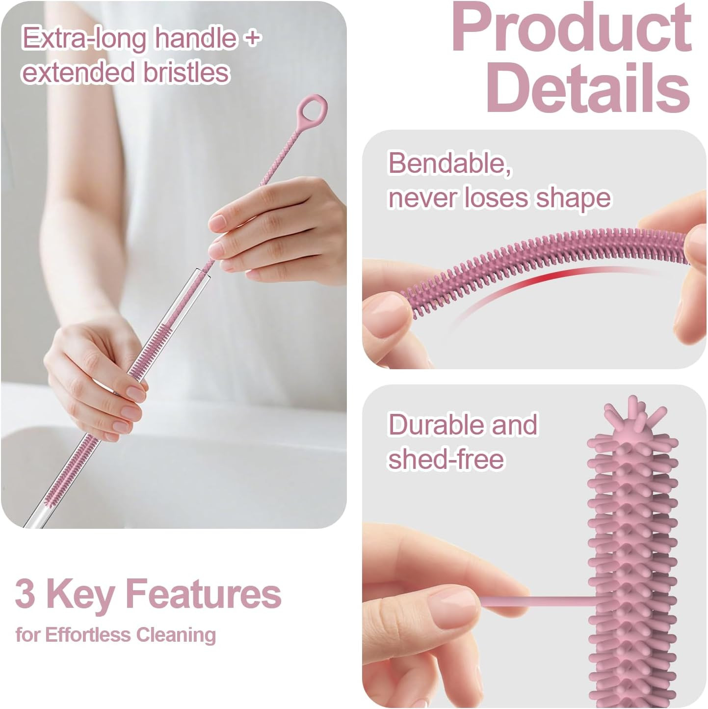 YOTIME Straw Cleaner Brush Extra Long 12.6 Inch, 2Pcs Reusable Silicone Straw Br