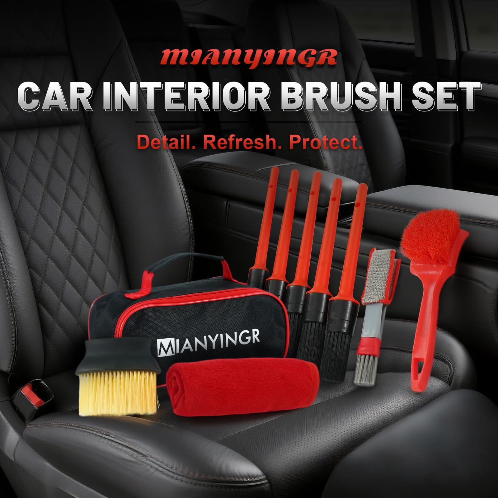 10Pcs Interior Detailing Brush Set, Car Vent & Dashboard Cleaner Kit with Mic…