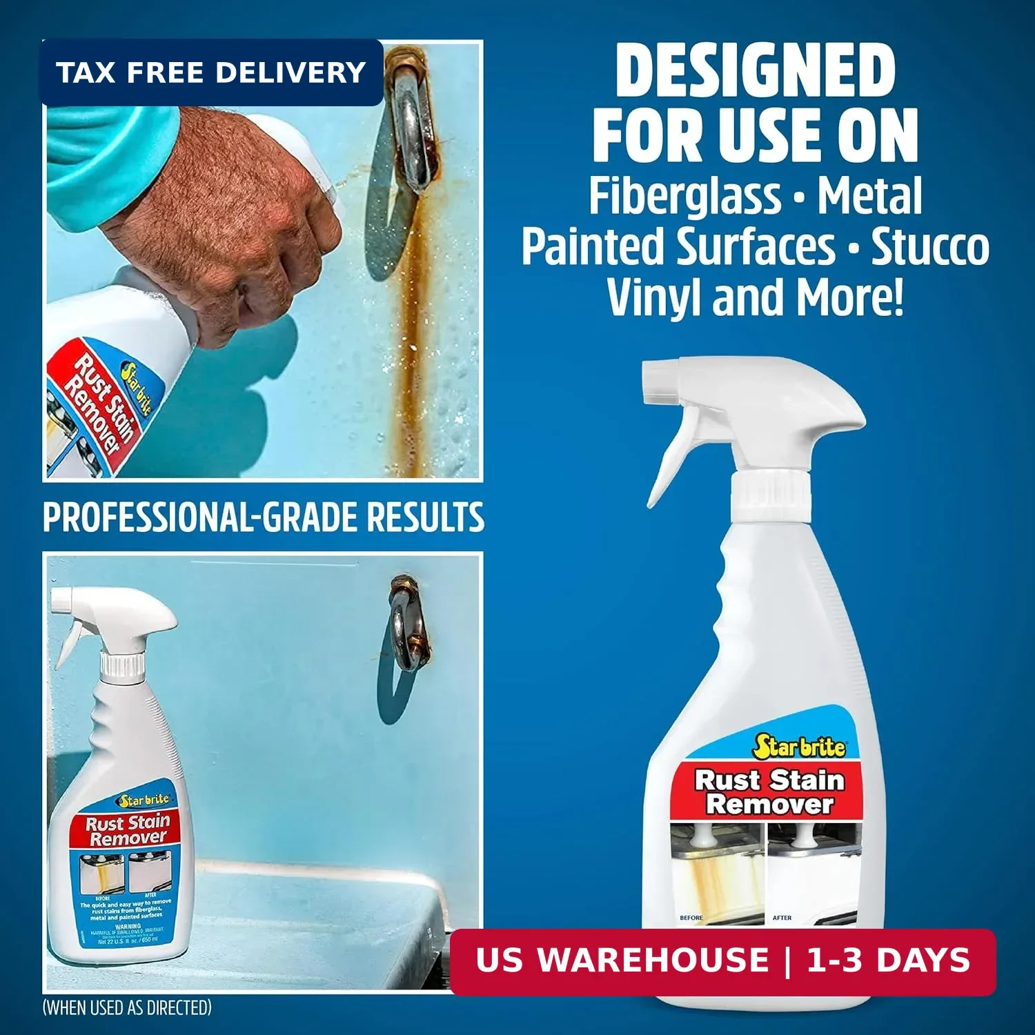 STAR BRITE Rust Stain Remover Spray – Instantly Dissolve Corrosion Stains on Fib
