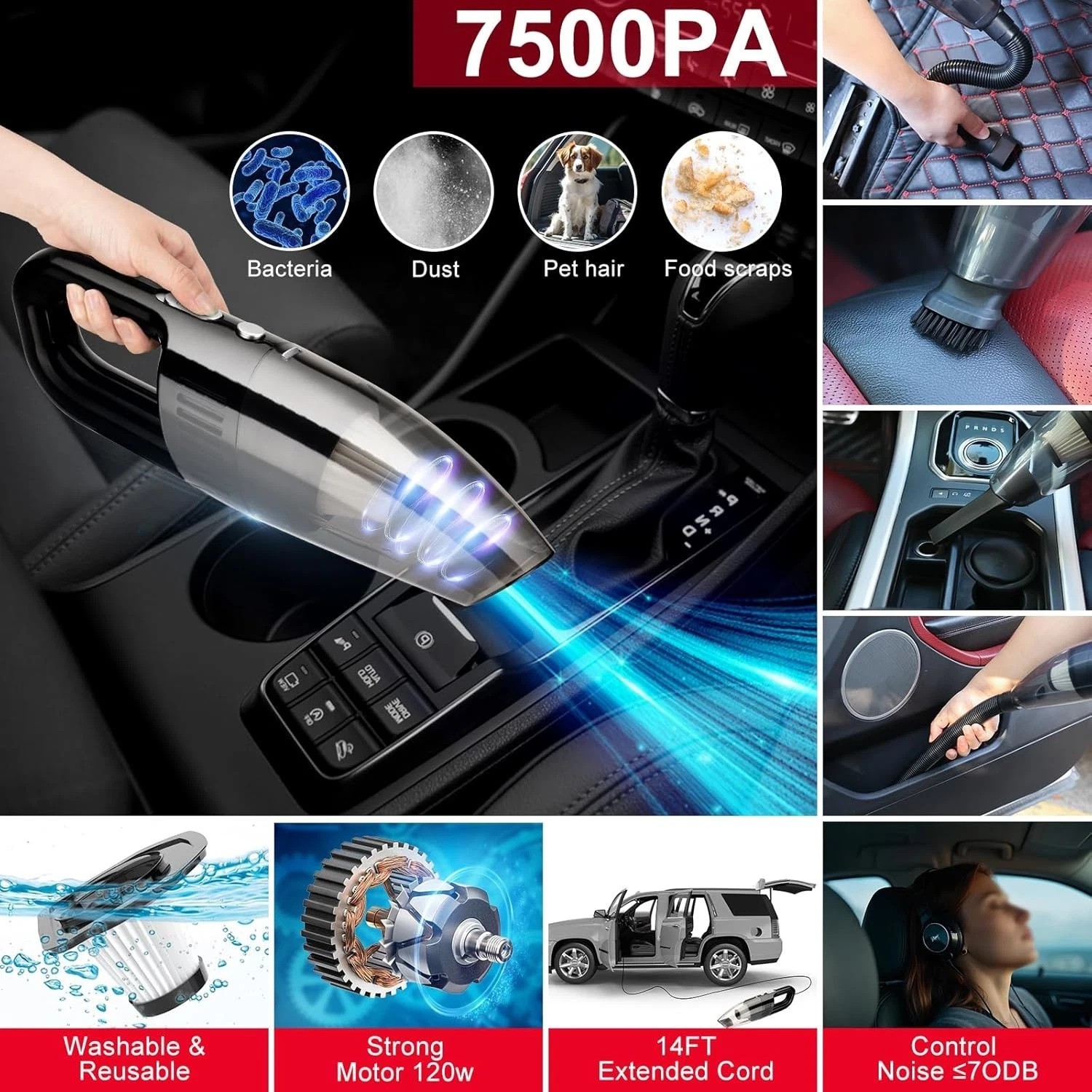 Car Wash Kit with Detailing Brushes Car Vacuum Drill Brush Set Cleaning Tools
