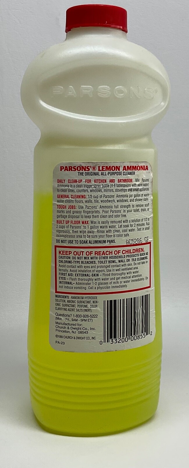 Vintage Parsons’ Ammonia All Purpose Cleaner Lemon Fresh 1999 28 Fl Oz 70% Full