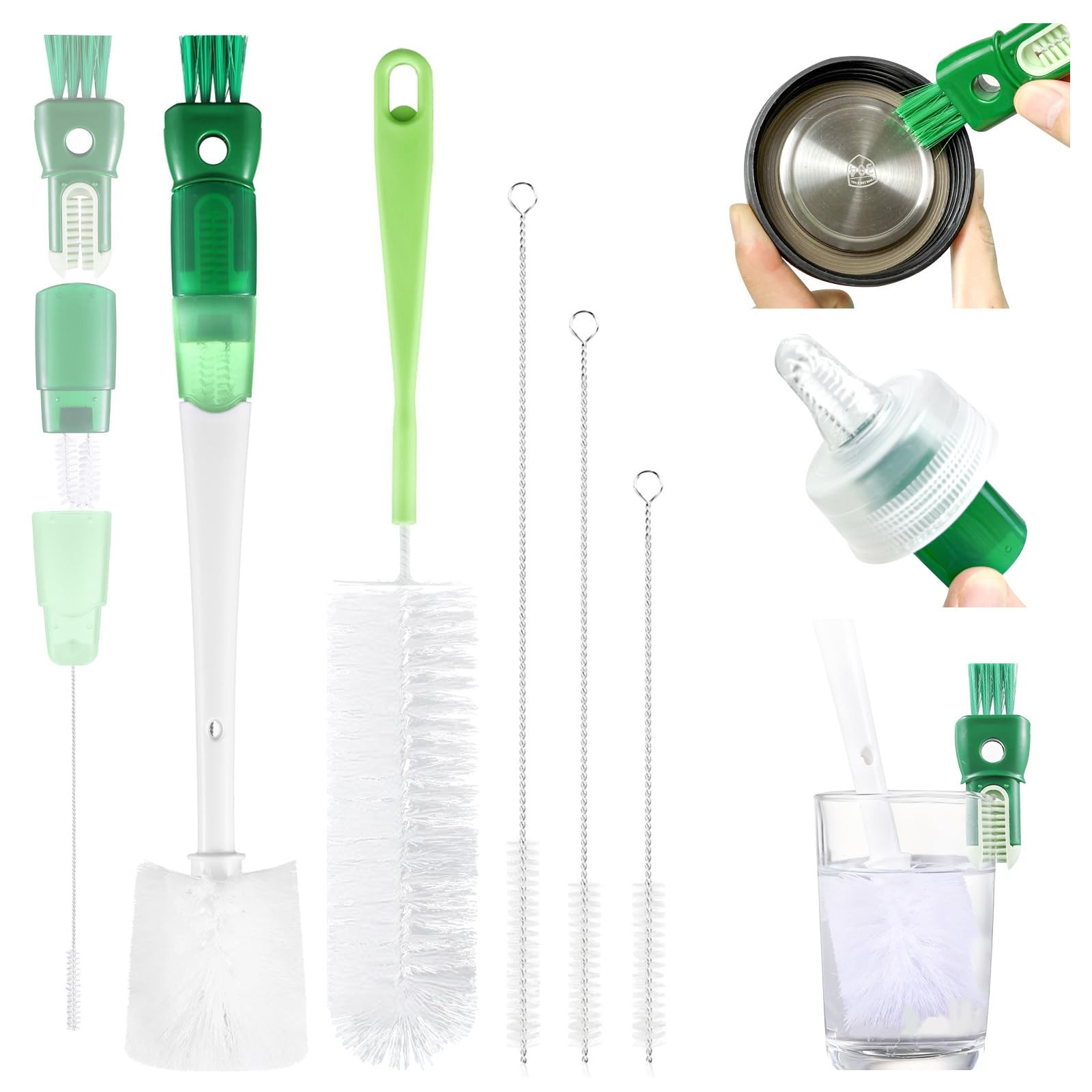 5 Pack Bottle Brush Set, 5 in 1 Water Bottle Cleaning Brush, Long Handle Narr…