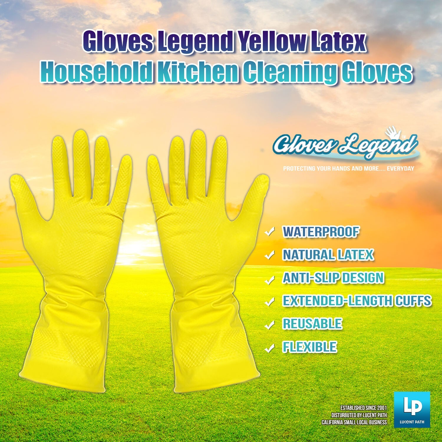 Yellow Latex Household Cleaning Dishwashing Gloves – 12 Pairs (24 Gloves) Medium