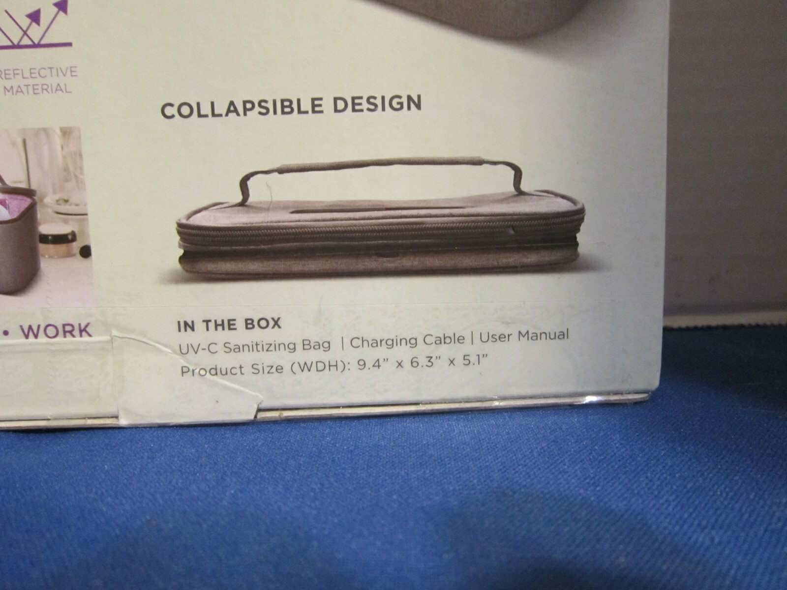 Vie Oli UV-C LED Portable Sanitizer Collapsible Travel Bag Open Box